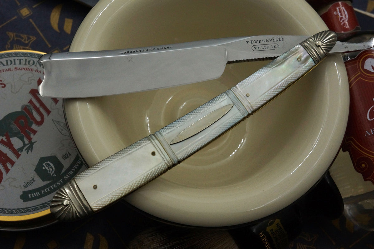 Edward Saville "Eclipse" 13/16 - Fancy Grind Fully Restored Mother of Pearl Scaled Sheffield Straight Razor - Shave Ready