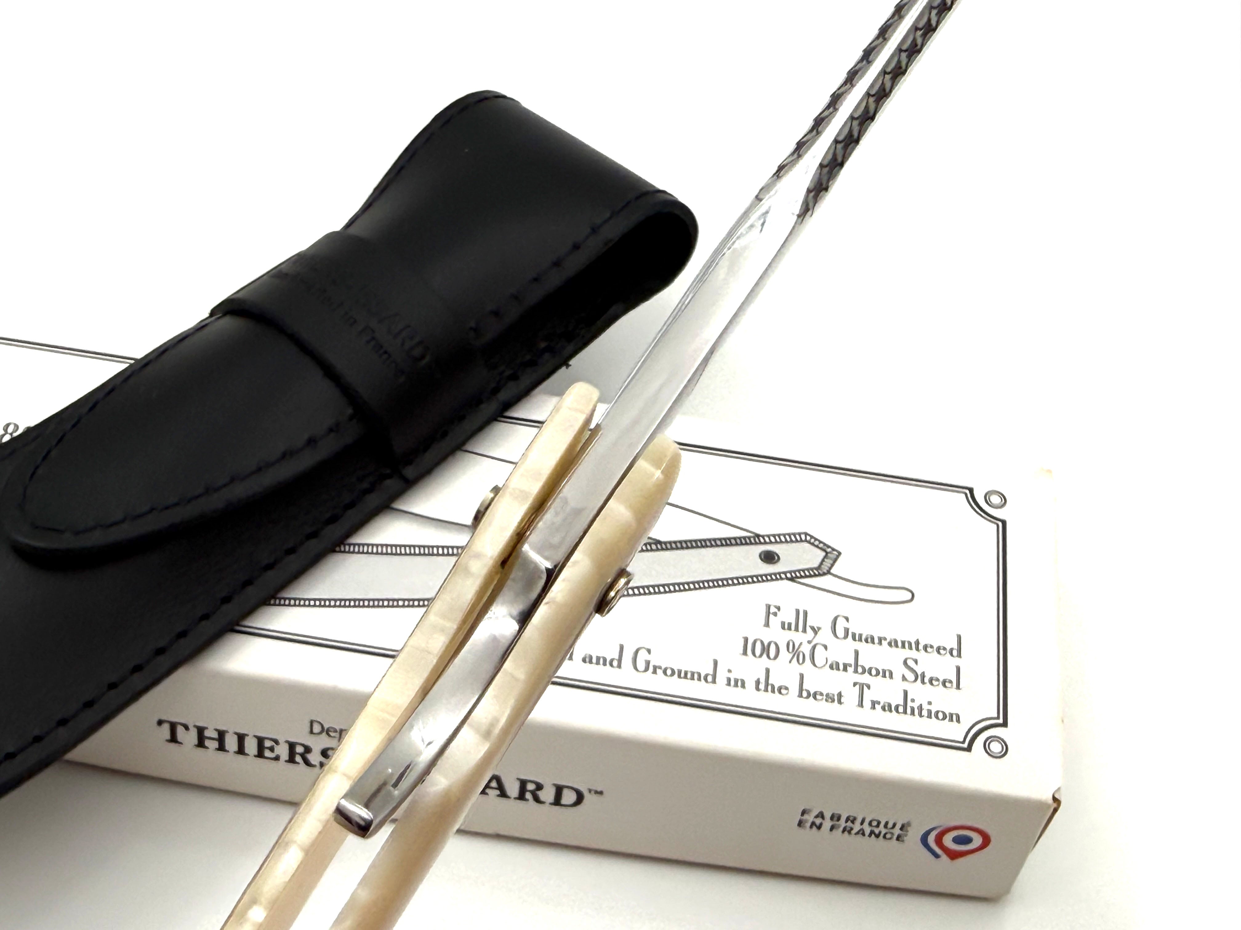Thiers Issard 6/8 "Smart Razor" Engraved Spine & Etched Blade Juma Scales - Full Hollow Straight Razor