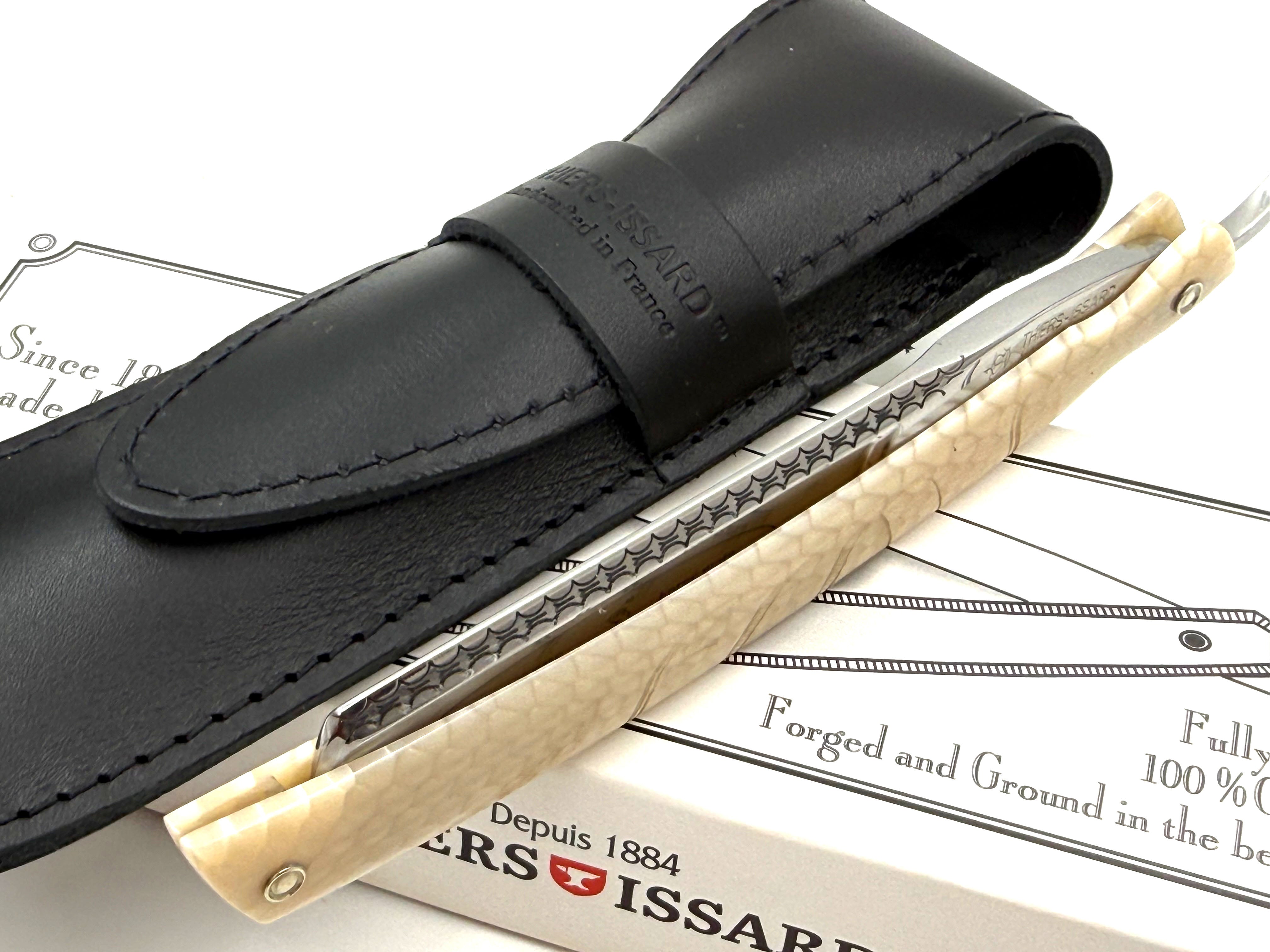 Thiers Issard 6/8 "Smart Razor" Engraved Spine & Etched Blade Juma Scales - Full Hollow Straight Razor