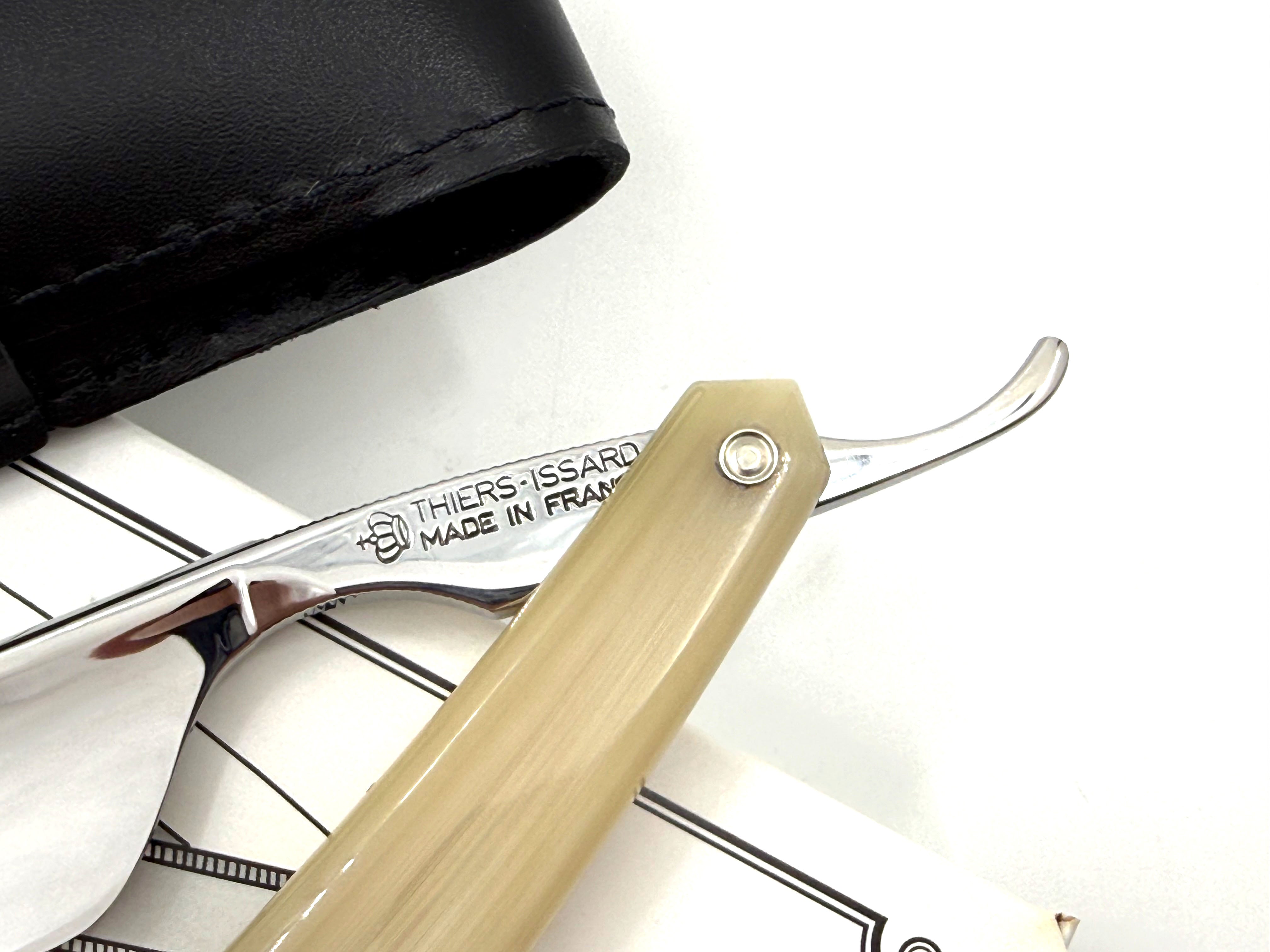 Thiers Issard 7/8 Square Tip with Sheep and Wolf Etch - Blonde Horn Scales - Full Hollow Straight Razor