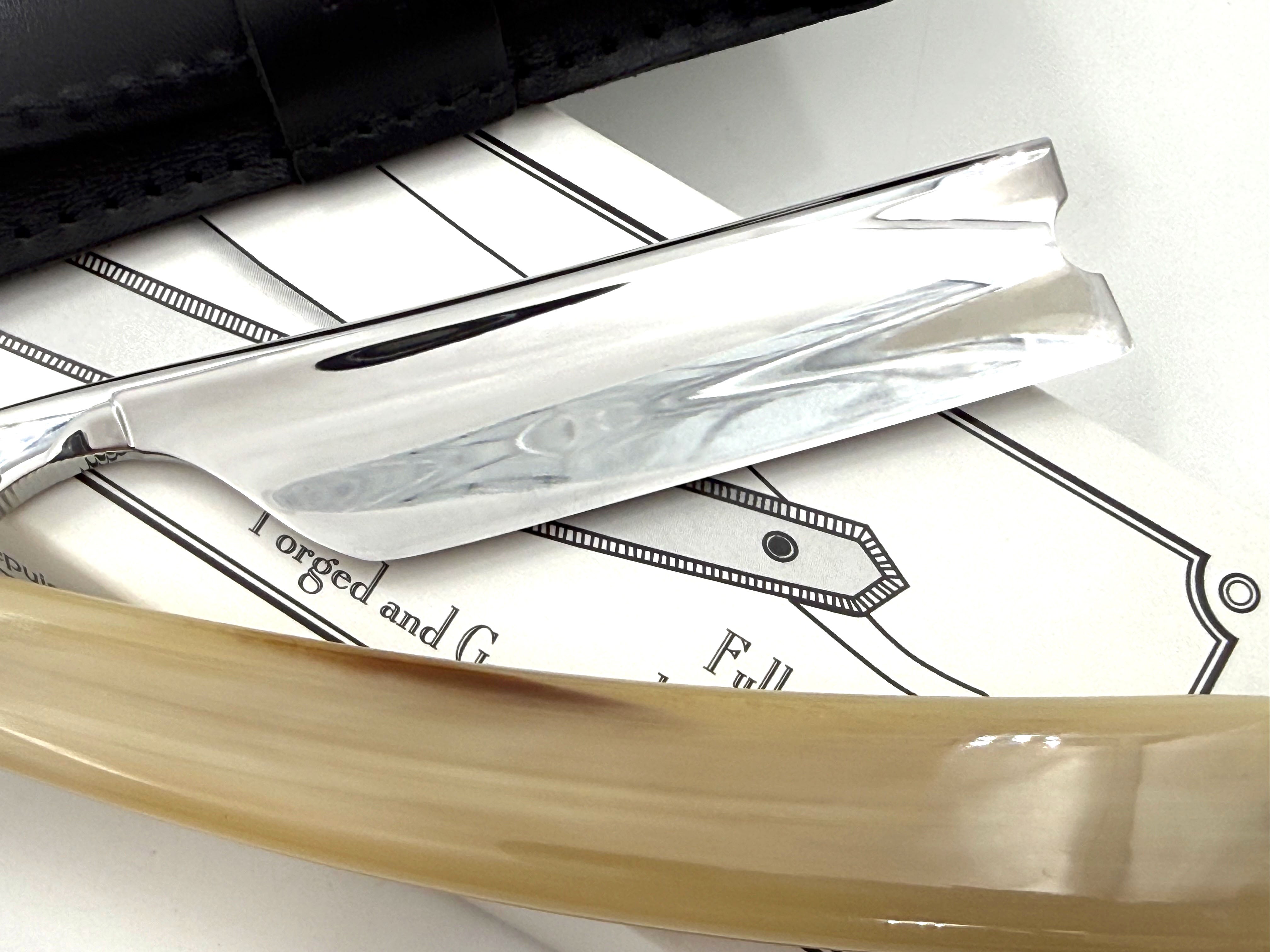 Thiers Issard 7/8 Square Tip with Sheep and Wolf Etch - Blonde Horn Scales - Full Hollow Straight Razor