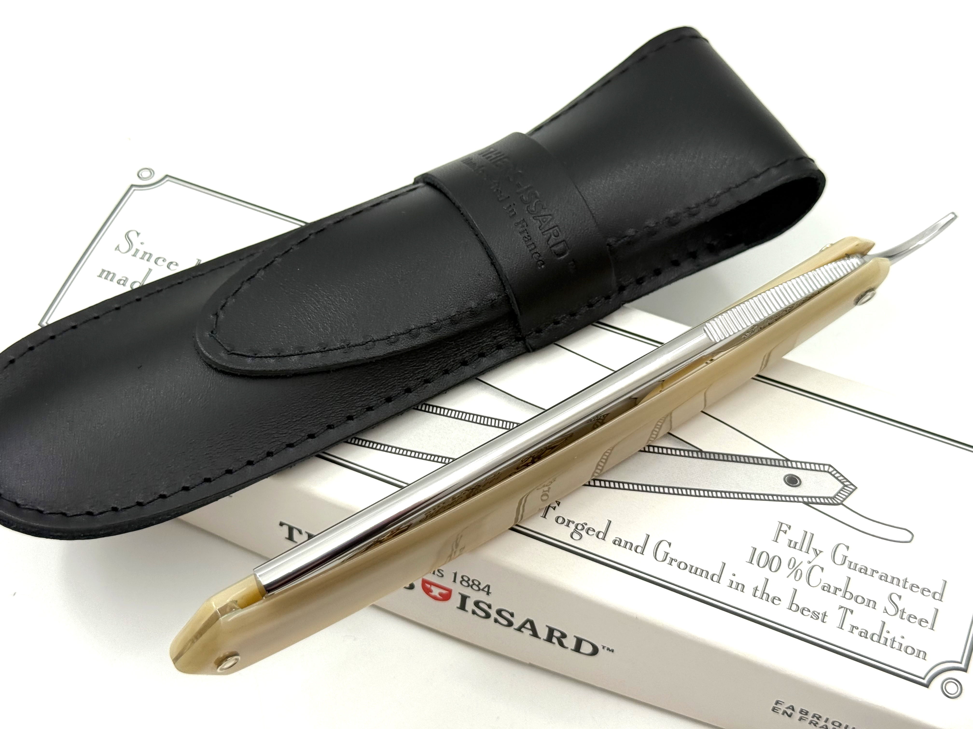 Thiers Issard 7/8 Square Tip with Sheep and Wolf Etch - Blonde Horn Scales - Full Hollow Straight Razor