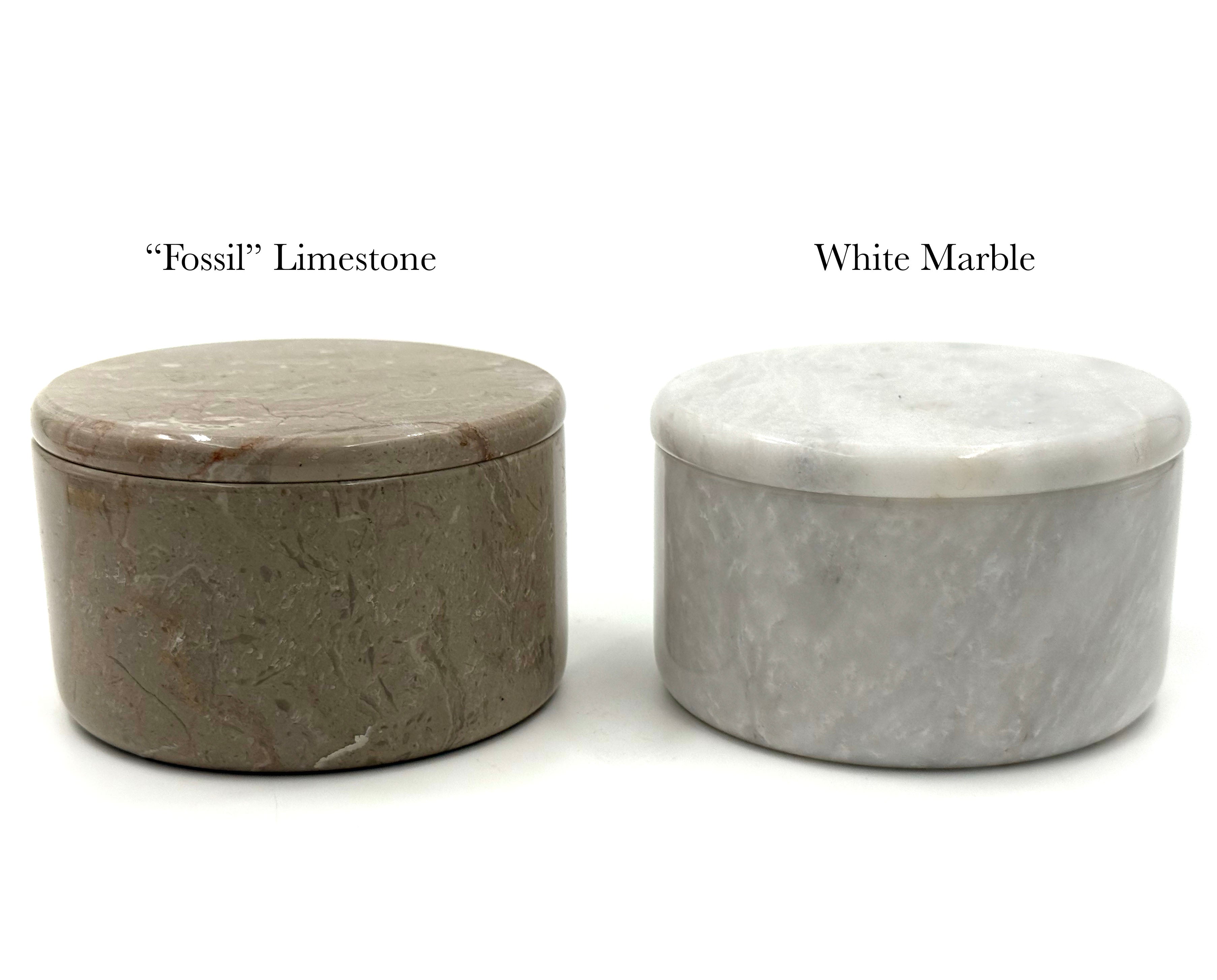 Fossil Limestone or White Marble Stone Shaving Bowl with Lid
