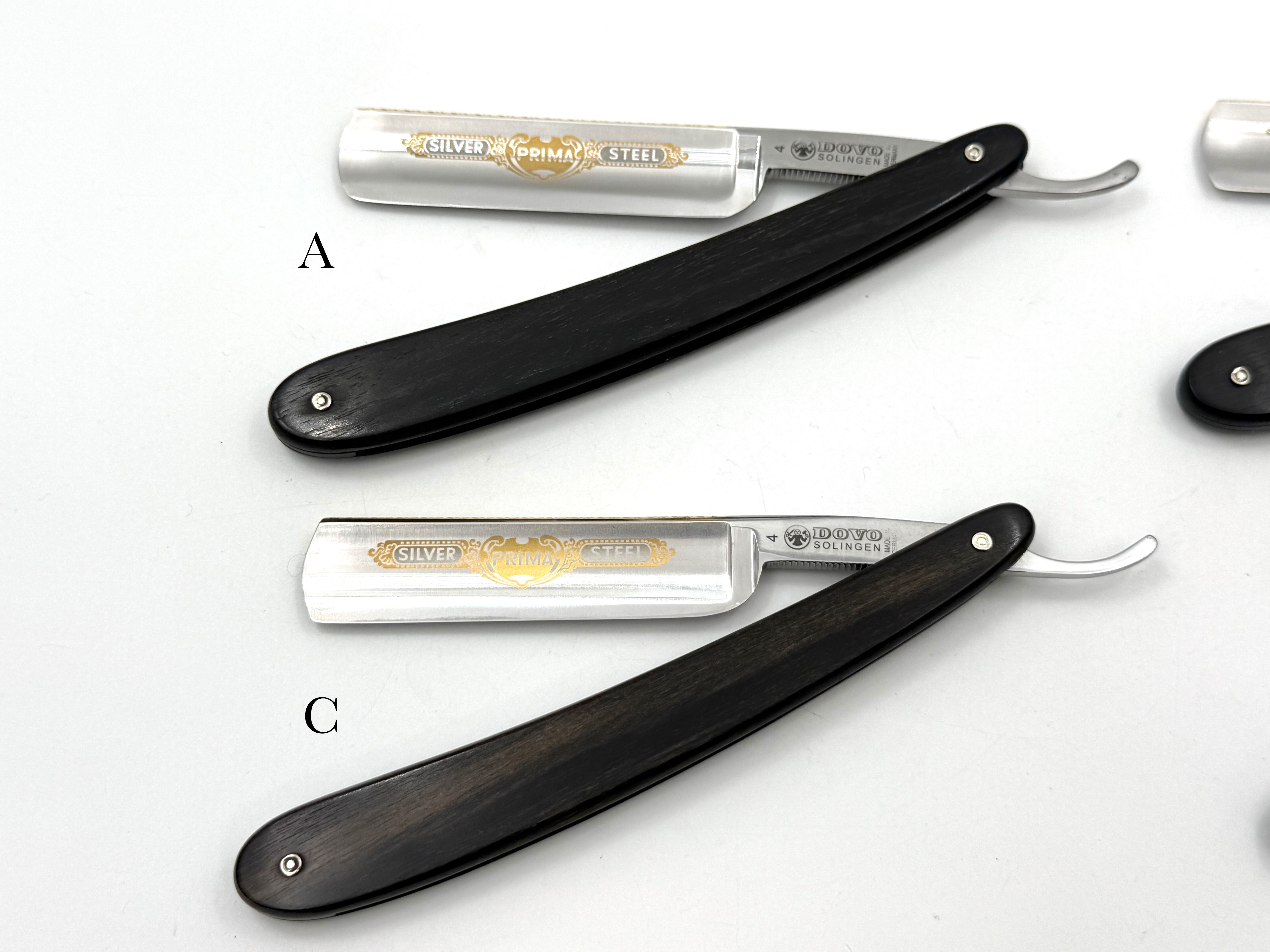 GSG Renewed Dovo "Prima" Ebony Handle 5/8 Etched, Engraved and Gold Washed Full Hollow Solingen Straight Razors (CHOOSE YOUR RAZOR)