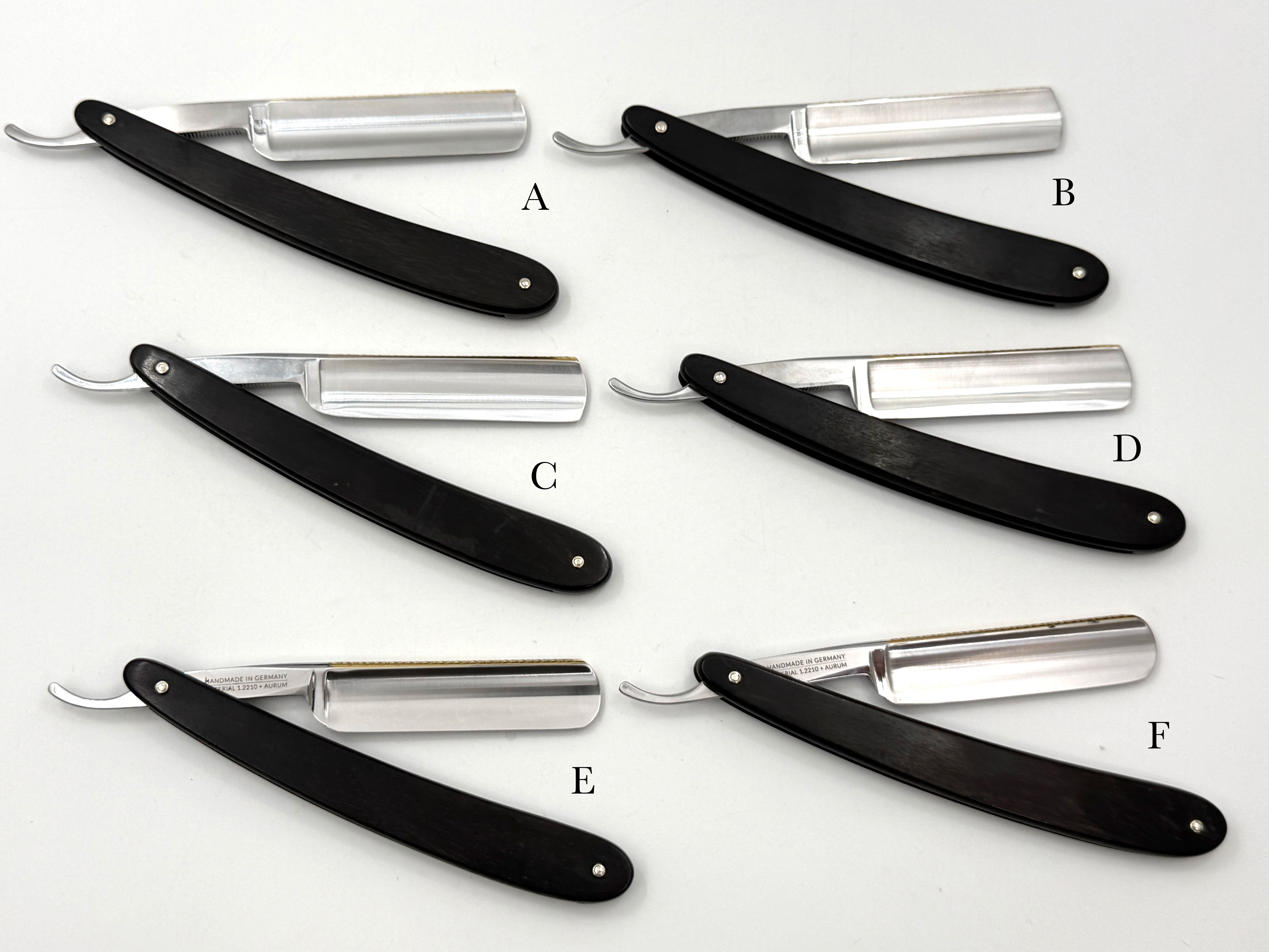 GSG Renewed Dovo "Prima" Ebony Handle 5/8 Etched, Engraved and Gold Washed Full Hollow Solingen Straight Razors (CHOOSE YOUR RAZOR)