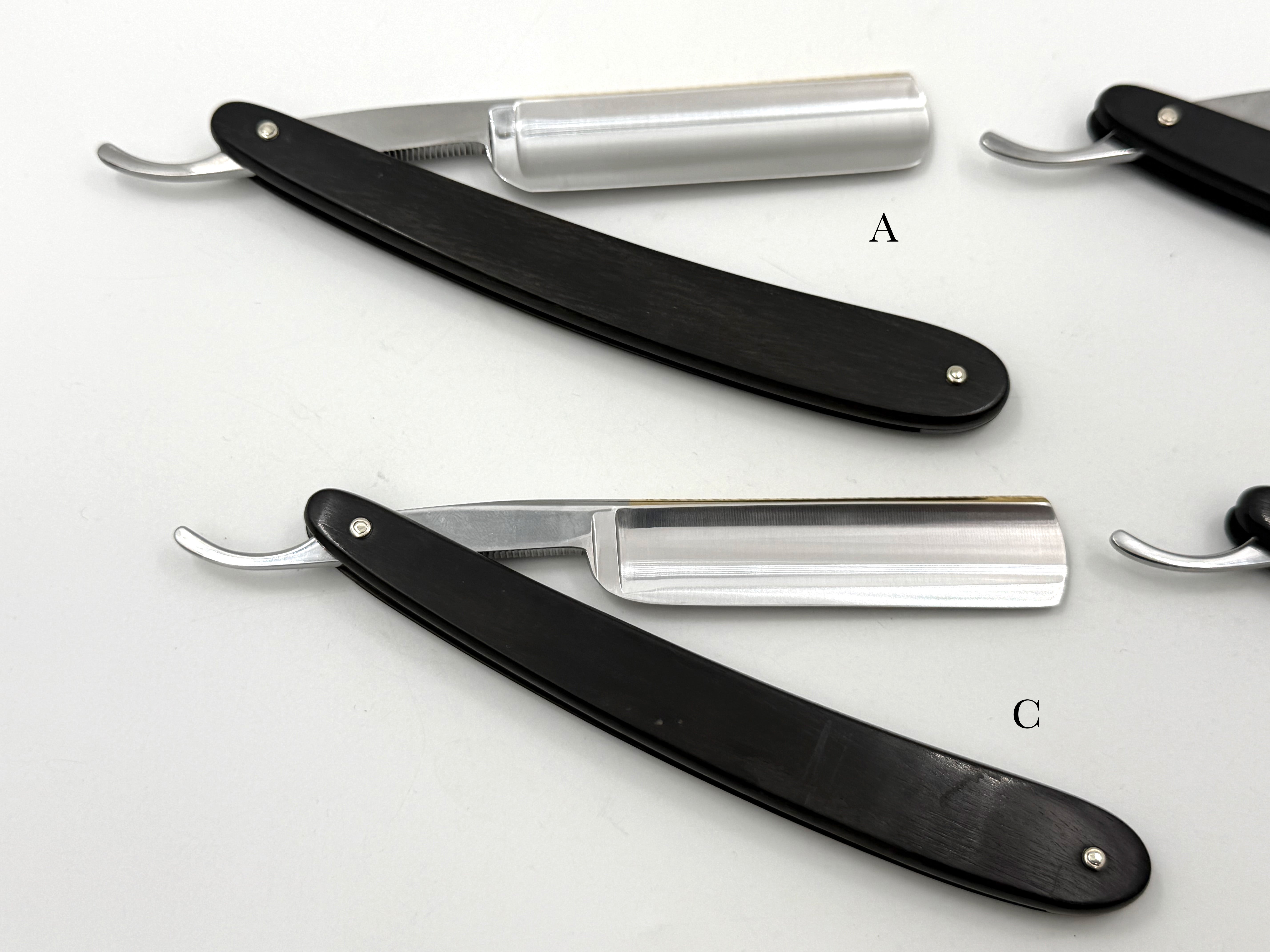 GSG Renewed Dovo "Prima" Ebony Handle 5/8 Etched, Engraved and Gold Washed Full Hollow Solingen Straight Razors (CHOOSE YOUR RAZOR)