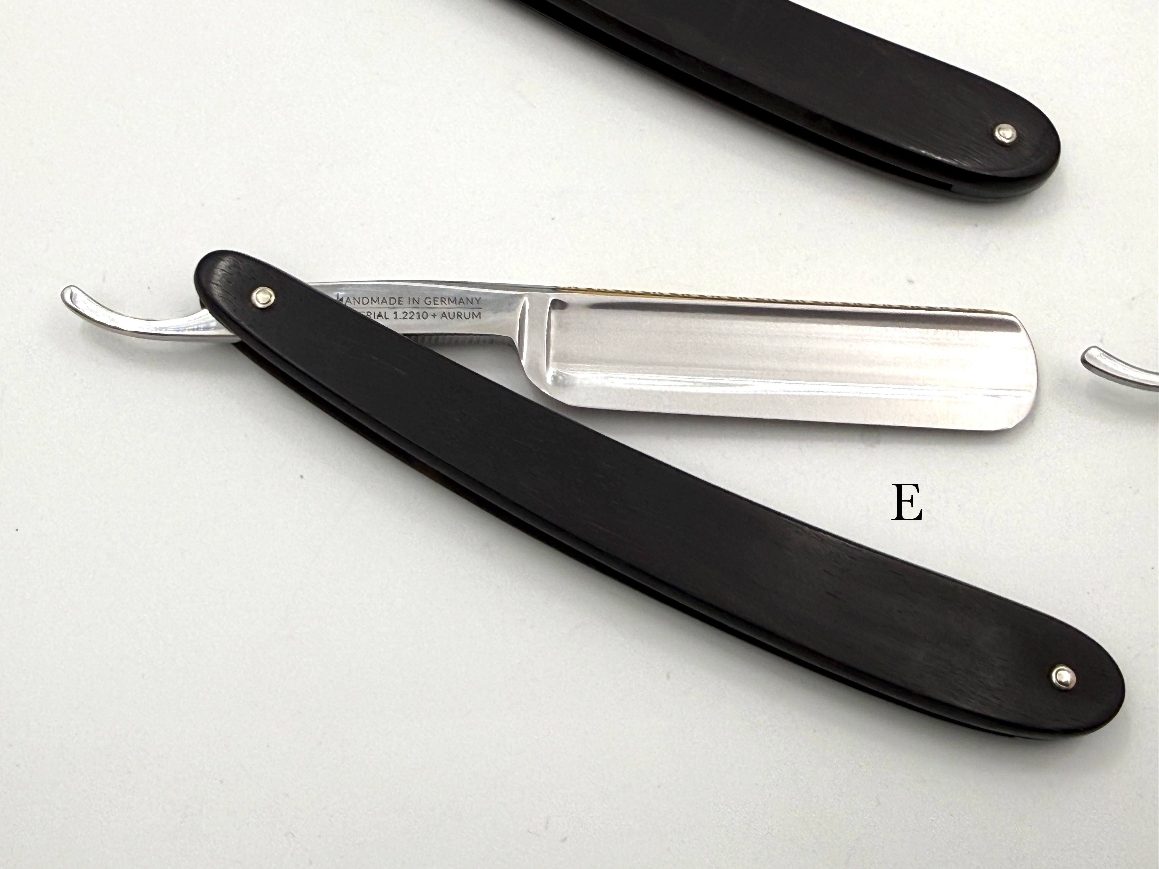 GSG Renewed Dovo "Prima" Ebony Handle 5/8 Etched, Engraved and Gold Washed Full Hollow Solingen Straight Razors (CHOOSE YOUR RAZOR)