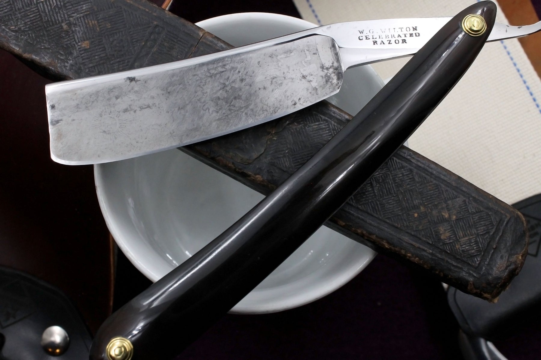 W.G. Wilton Celebrated Razor 1" 8/8 Masonic Etched Blade with Original Horn Scales - Vintage Sheffield Straight Razor - Fully Restored & Shave Ready