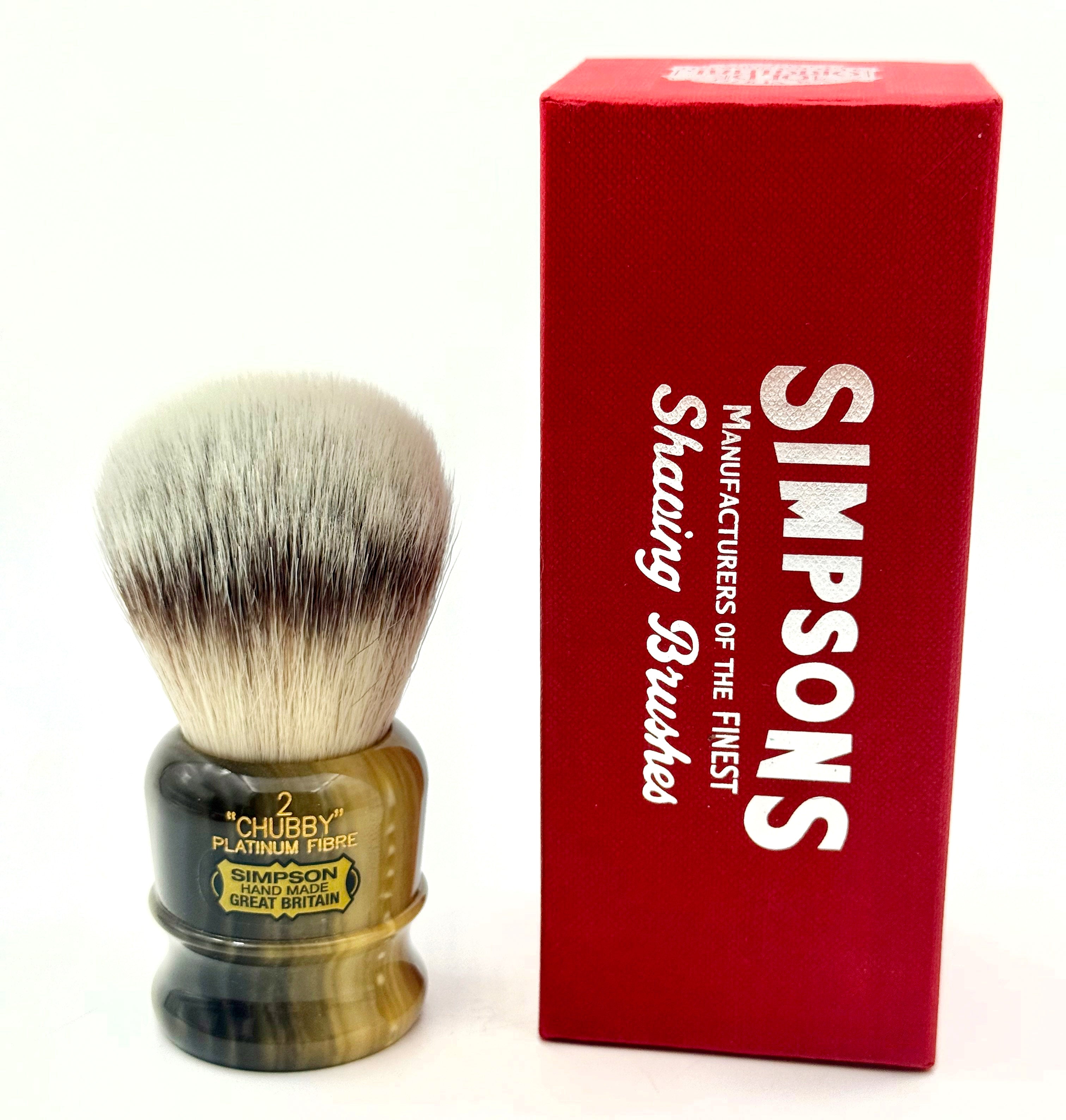 Limited Edition Simpson Chubby CH3 Platinum Synthetic Bristle Shaving Brush - Faux Horn