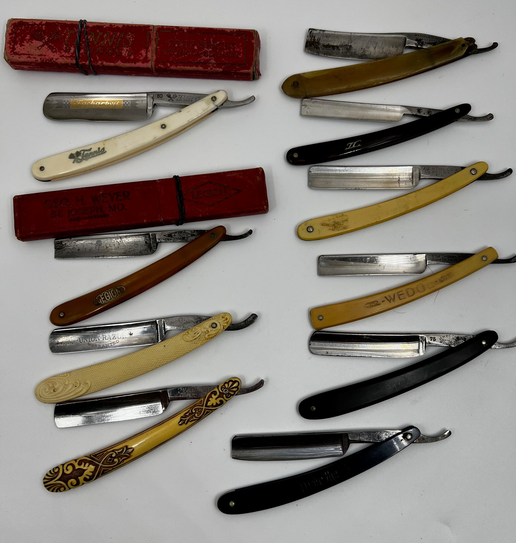 Vintage 10 Straight Razor Lot #13 - May Contain Sheffield, Solingen, Japanese & USA makers, as pictured
