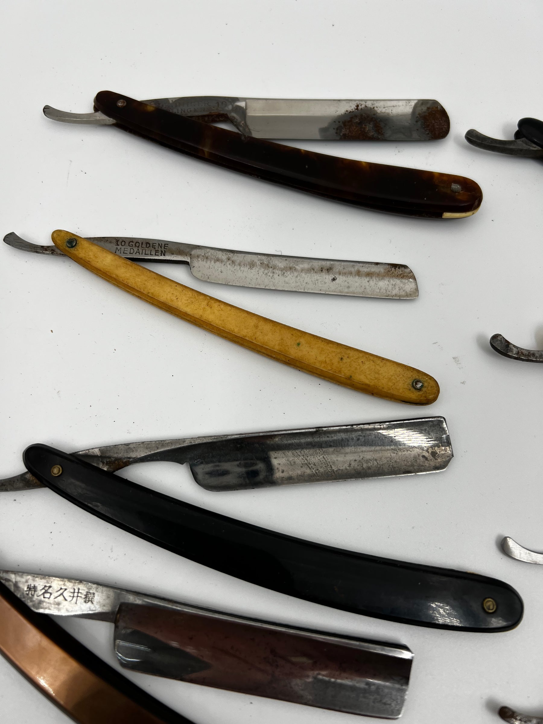 Vintage 10 Straight Razor Lot #24 - May Contain Sheffield, Solingen, Japanese & USA makers, as pictured