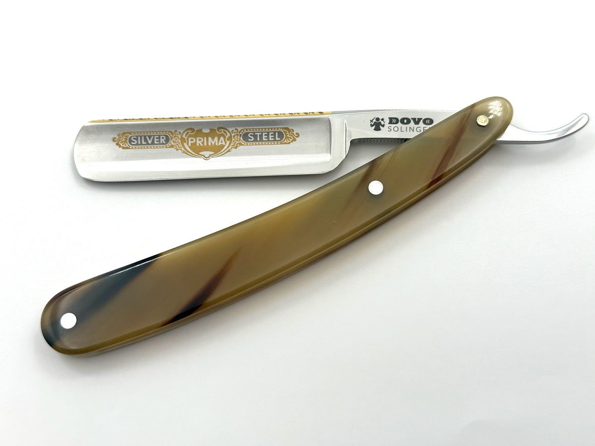 GSG Renewed Dovo "Prima" Horn Handle 5/8 Etched, Engraved and Gold Washed Full Hollow Solingen Straight Razor