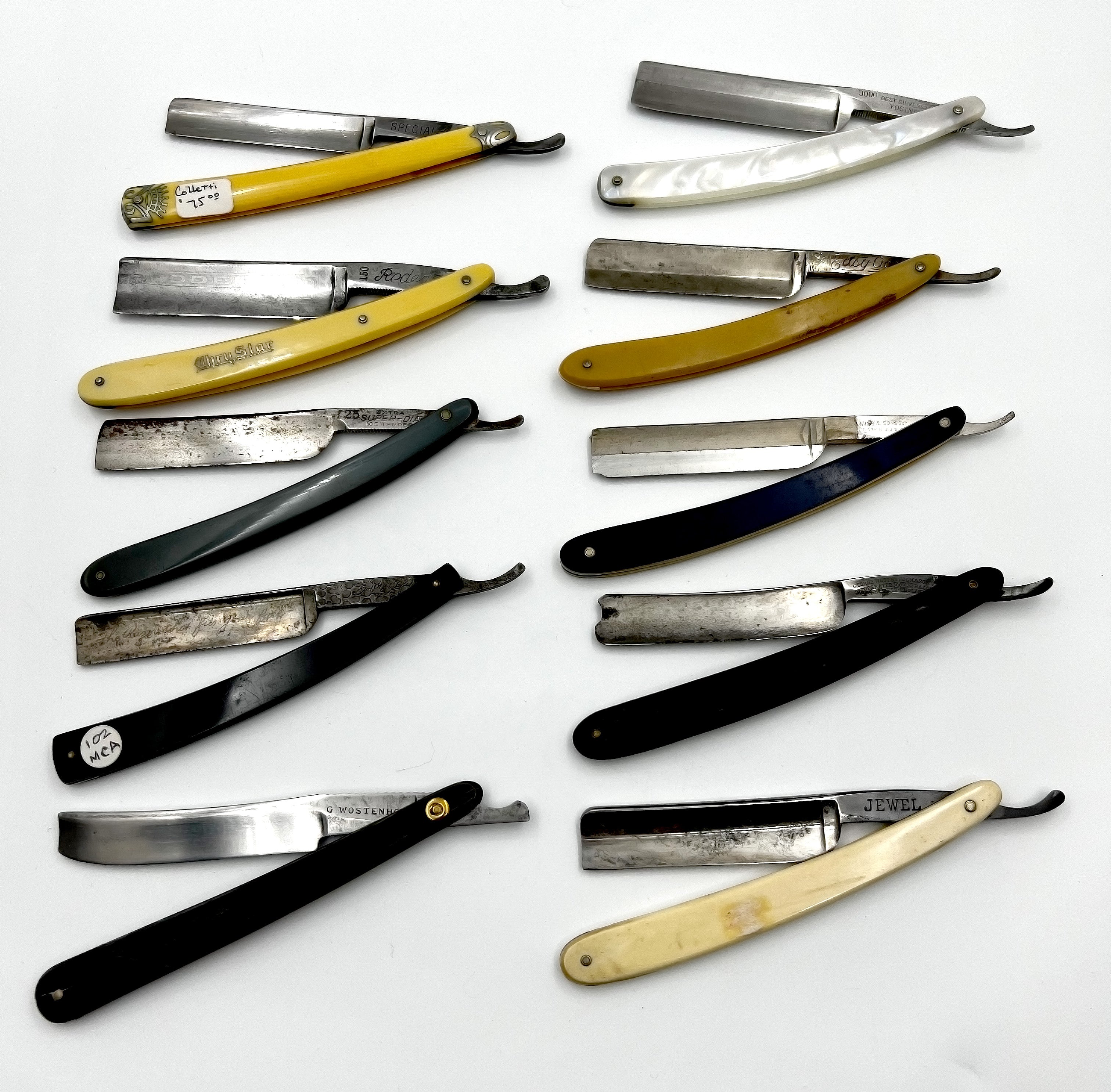 Vintage 10 Straight Razor Lot #31 - May Contain Sheffield, Solingen & USA makers, as pictured