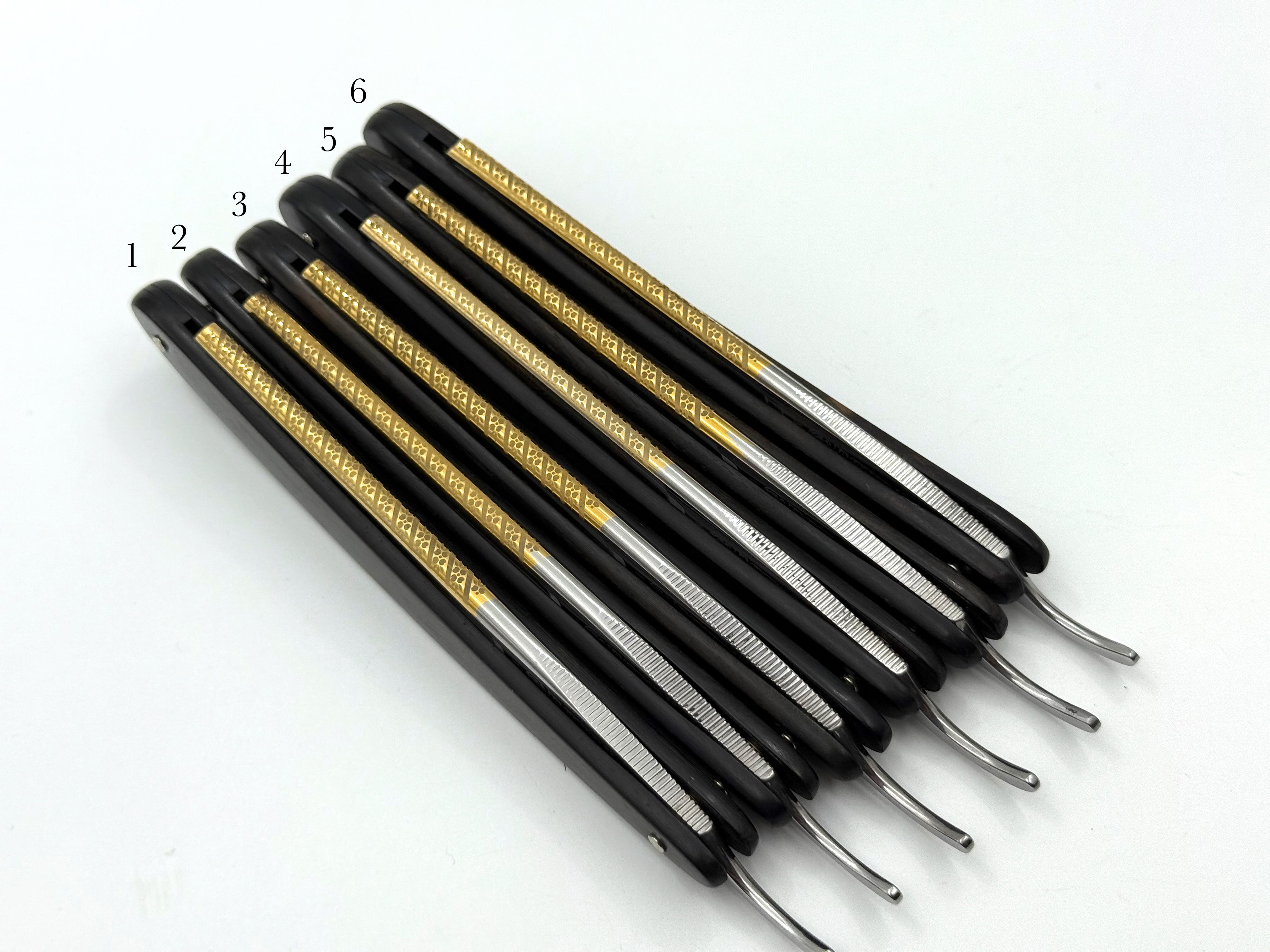 GSG Renewed Dovo "Prima" Ebony Handle 5/8 Etched, Engraved and Gold Washed Full Hollow Solingen Straight Razors (CHOOSE YOUR RAZOR)