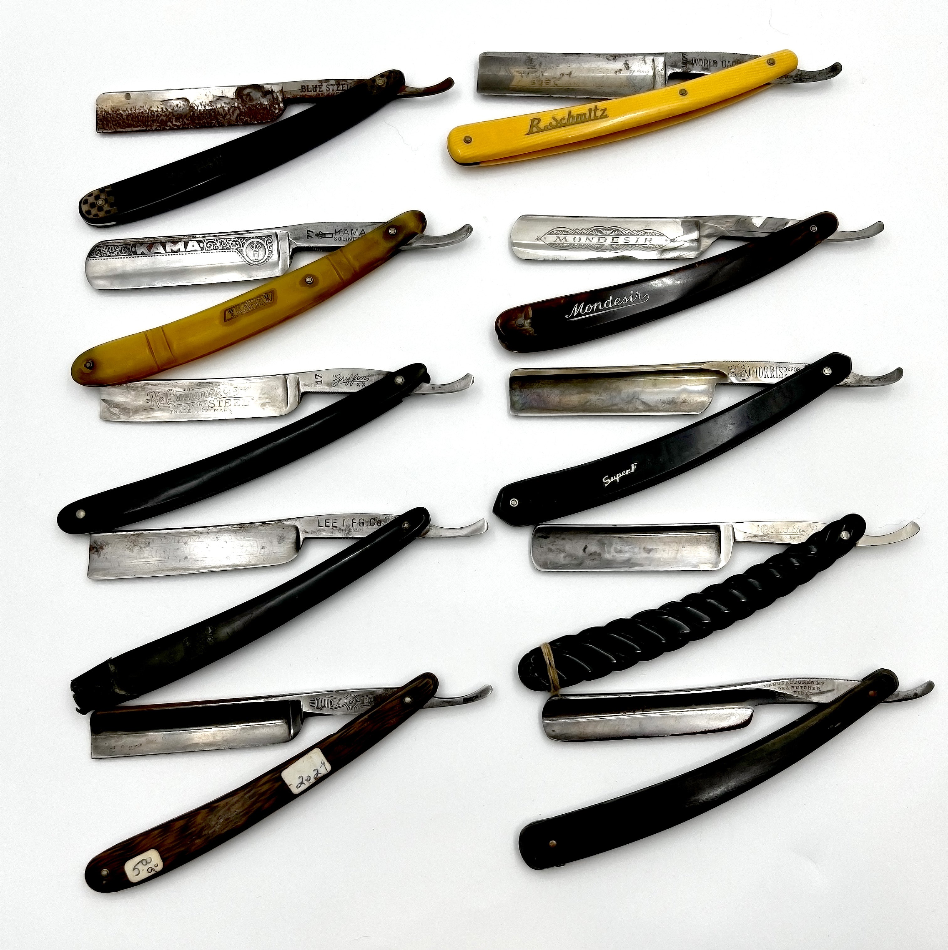 Vintage 10 Straight Razor Lot #34 - May Contain Sheffield, Solingen & USA makers, as pictured