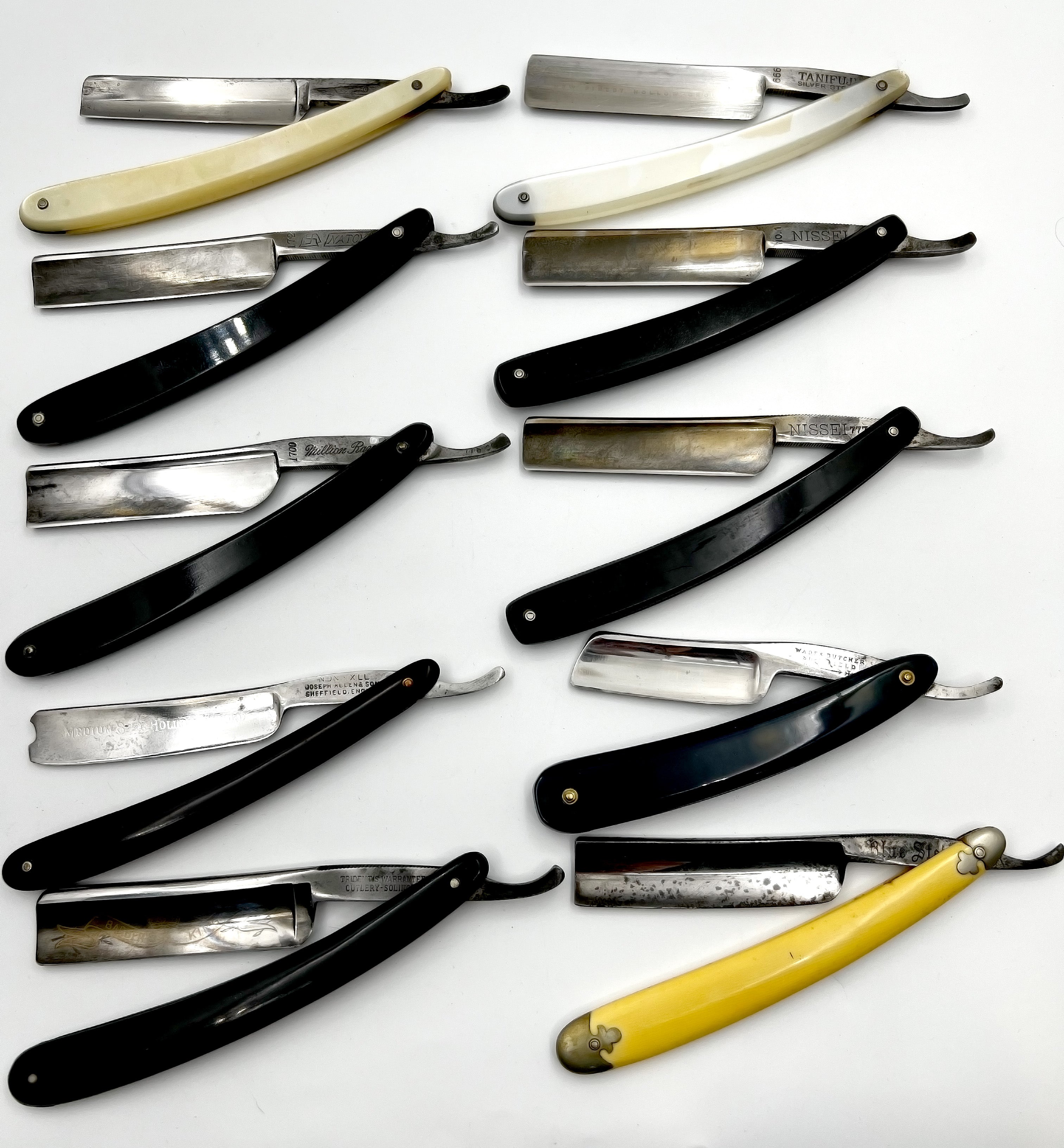 Vintage 10 Straight Razor Lot #37 - May Contain Sheffield, Solingen & USA makers, as pictured
