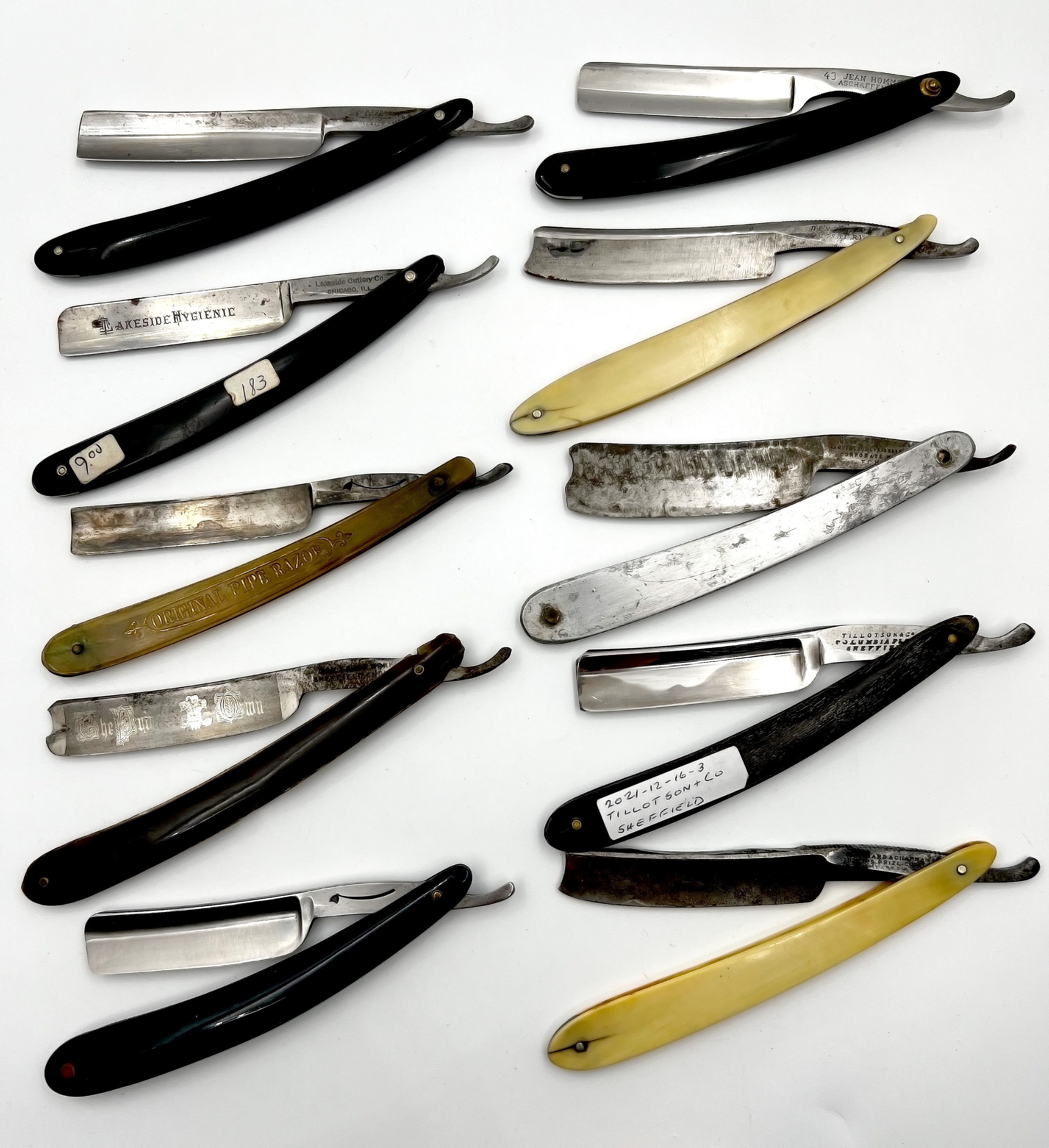 Vintage 10 Straight Razor Lot #39 - May Contain Sheffield, Solingen & USA makers, as pictured