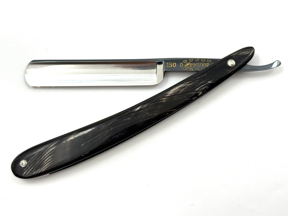 Eicker & Sohne "Heartring" - RARE NOS 9/16 Full Hollow Solingen Straight Razor with Black & White Horn Scales