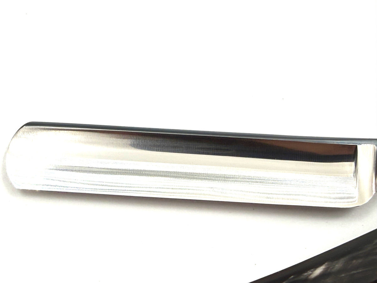 Eicker & Sohne "Heartring" - RARE NOS 9/16 Full Hollow Solingen Straight Razor with Black & White Horn Scales