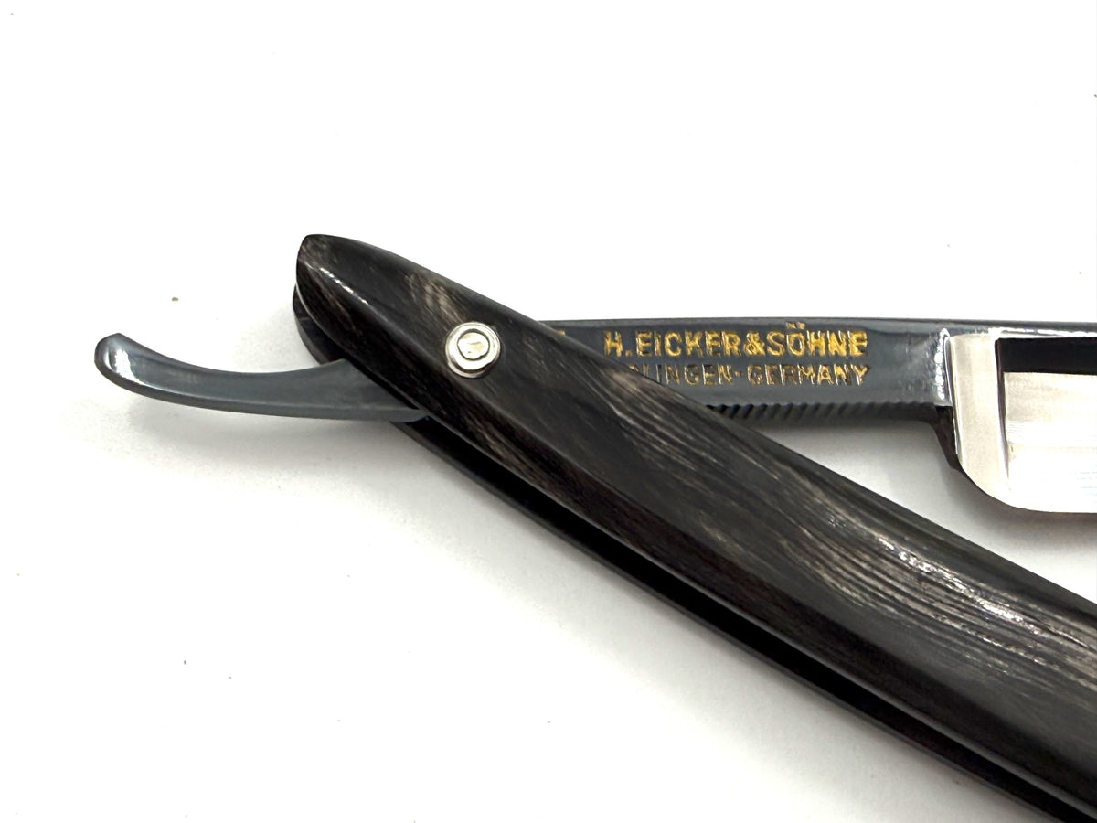 Eicker & Sohne "Heartring" - RARE NOS 9/16 Full Hollow Solingen Straight Razor with Black & White Horn Scales