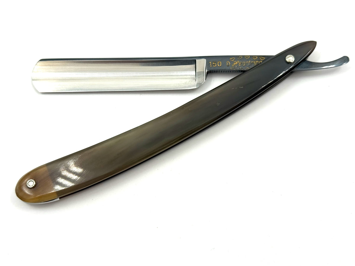 Eicker & Sohne "Heartring" - RARE NOS 9/16 Full Hollow Solingen Straight Razor with Blonde & Brown Horn Scales