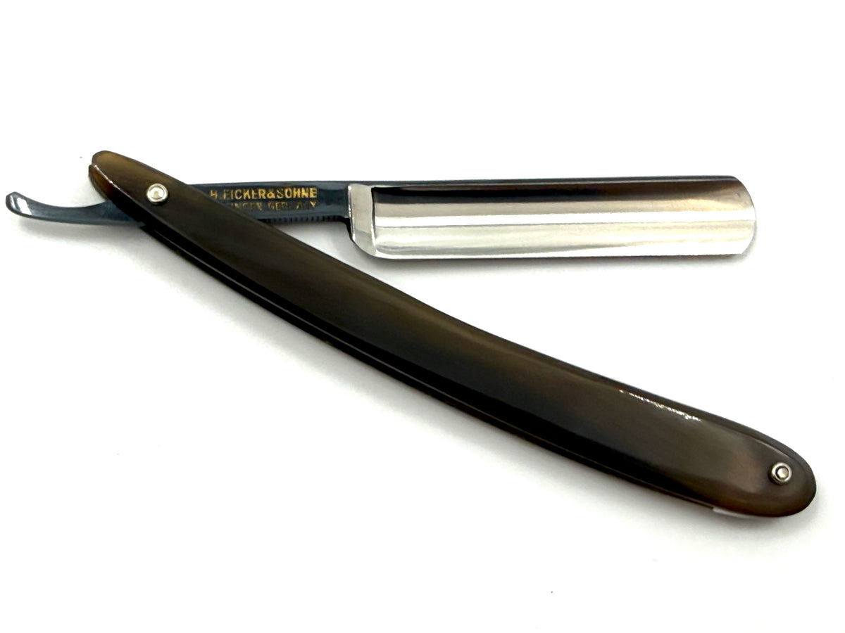 Eicker & Sohne "Heartring" - RARE NOS 9/16 Full Hollow Solingen Straight Razor with Blonde & Brown Horn Scales
