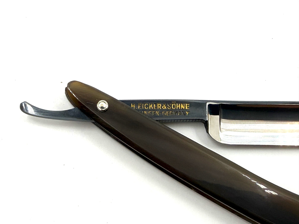 Eicker & Sohne "Heartring" - RARE NOS 9/16 Full Hollow Solingen Straight Razor with Blonde & Brown Horn Scales
