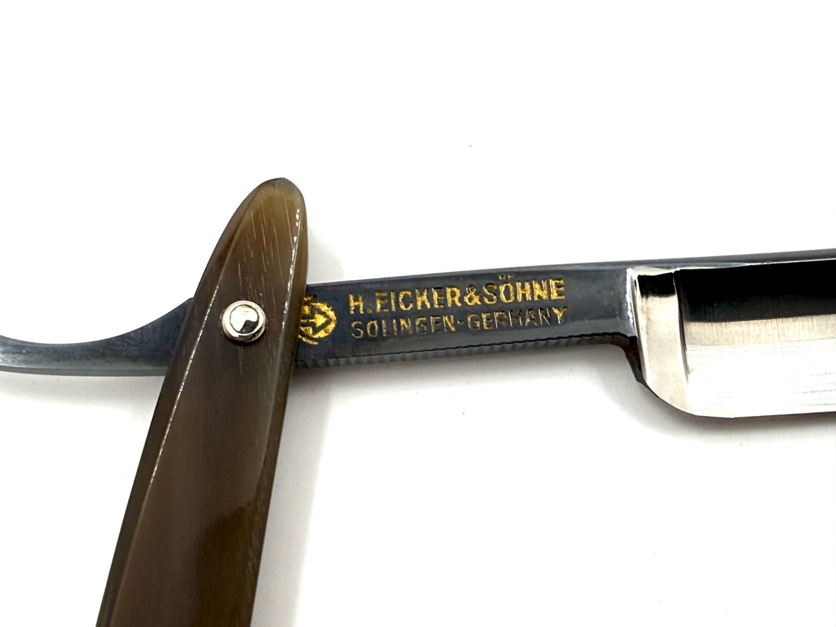 Eicker & Sohne "Heartring" - RARE NOS 9/16 Full Hollow Solingen Straight Razor with Blonde & Brown Horn Scales