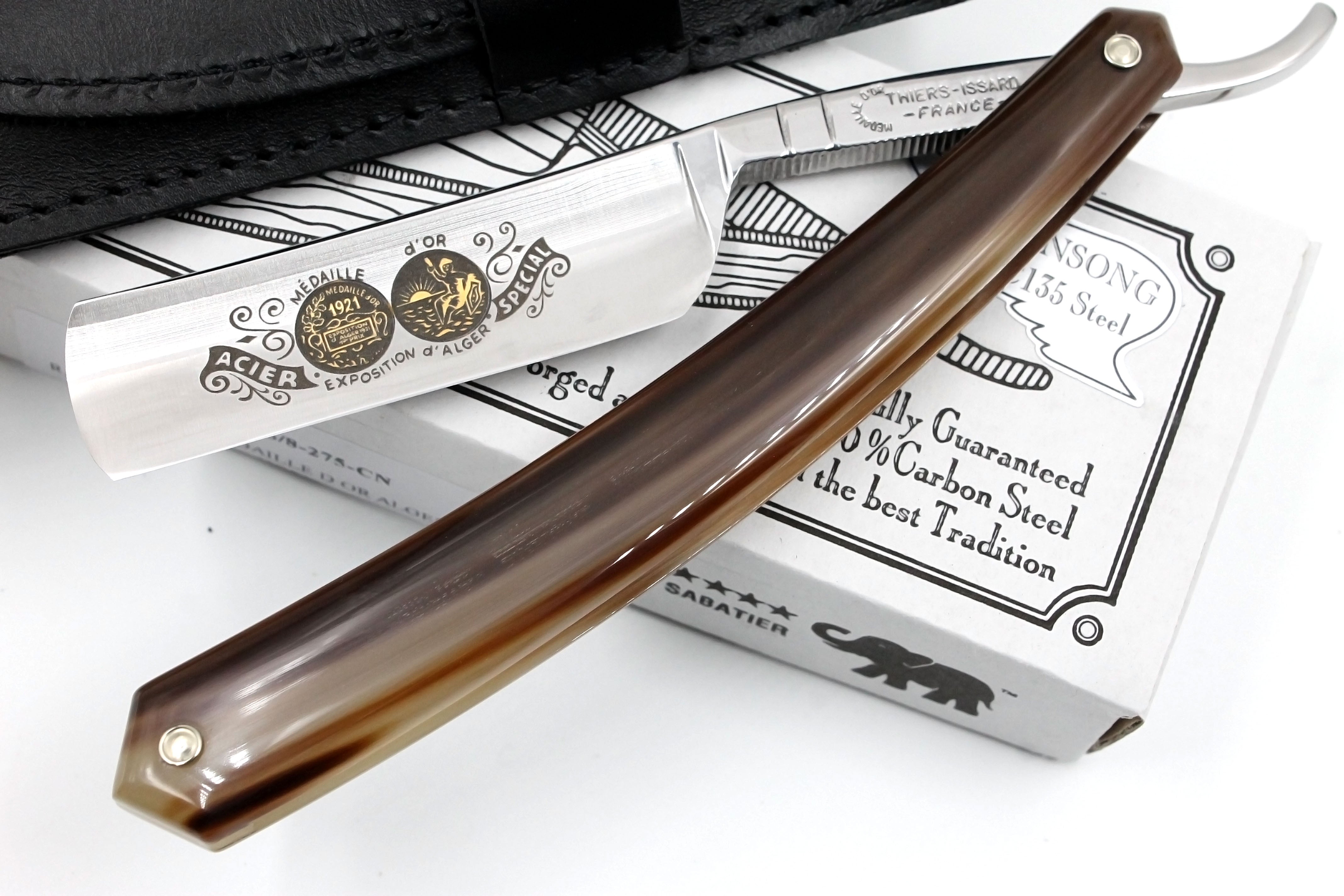 Thiers Issard 6/8 "Medaille d'or Alger" Etch - Blonde Horn Scales - Full Hollow Straight Razor