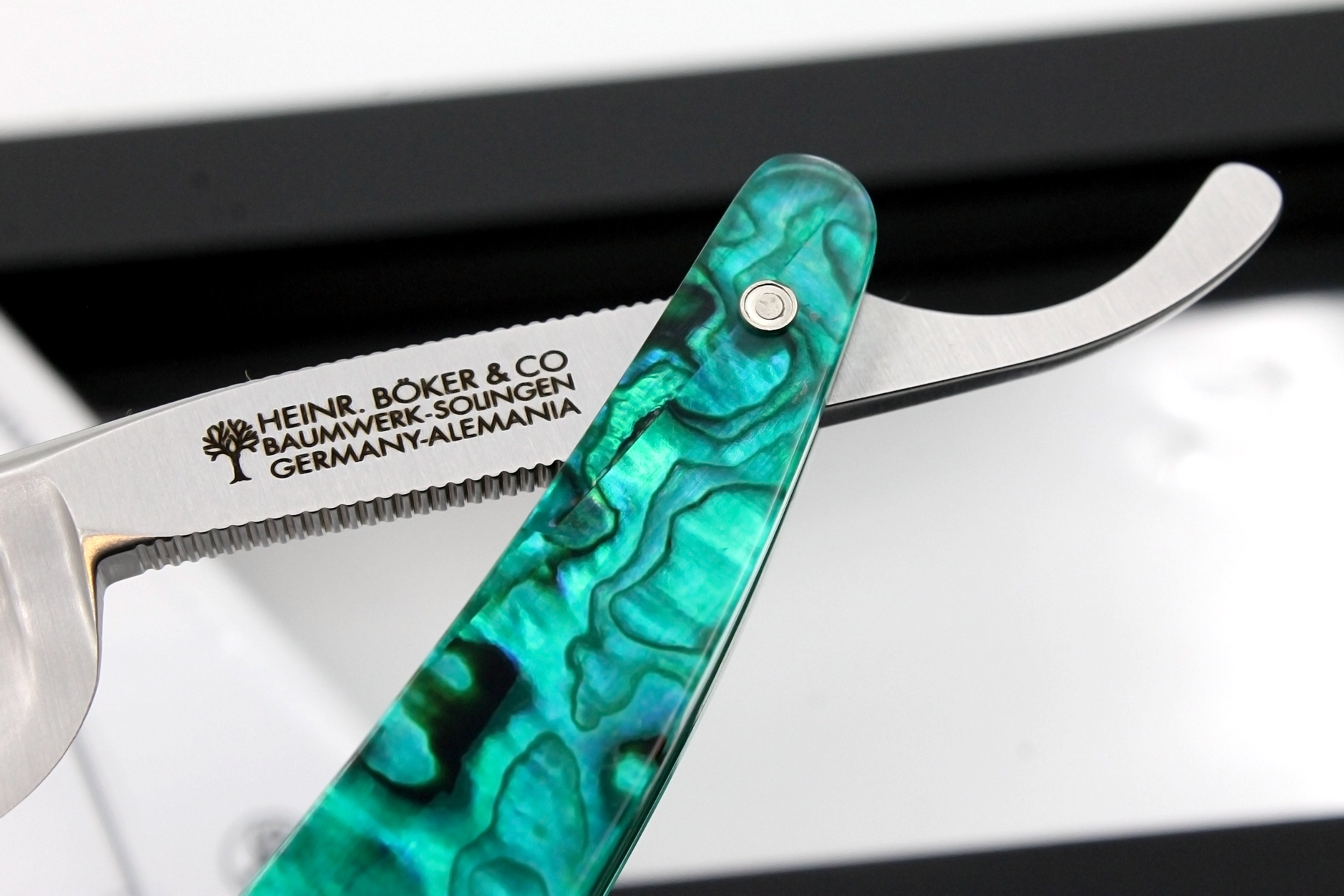 Boker Abalone 6/8 Blade with Shell Scales Full Hollow Solingen Straight Razor