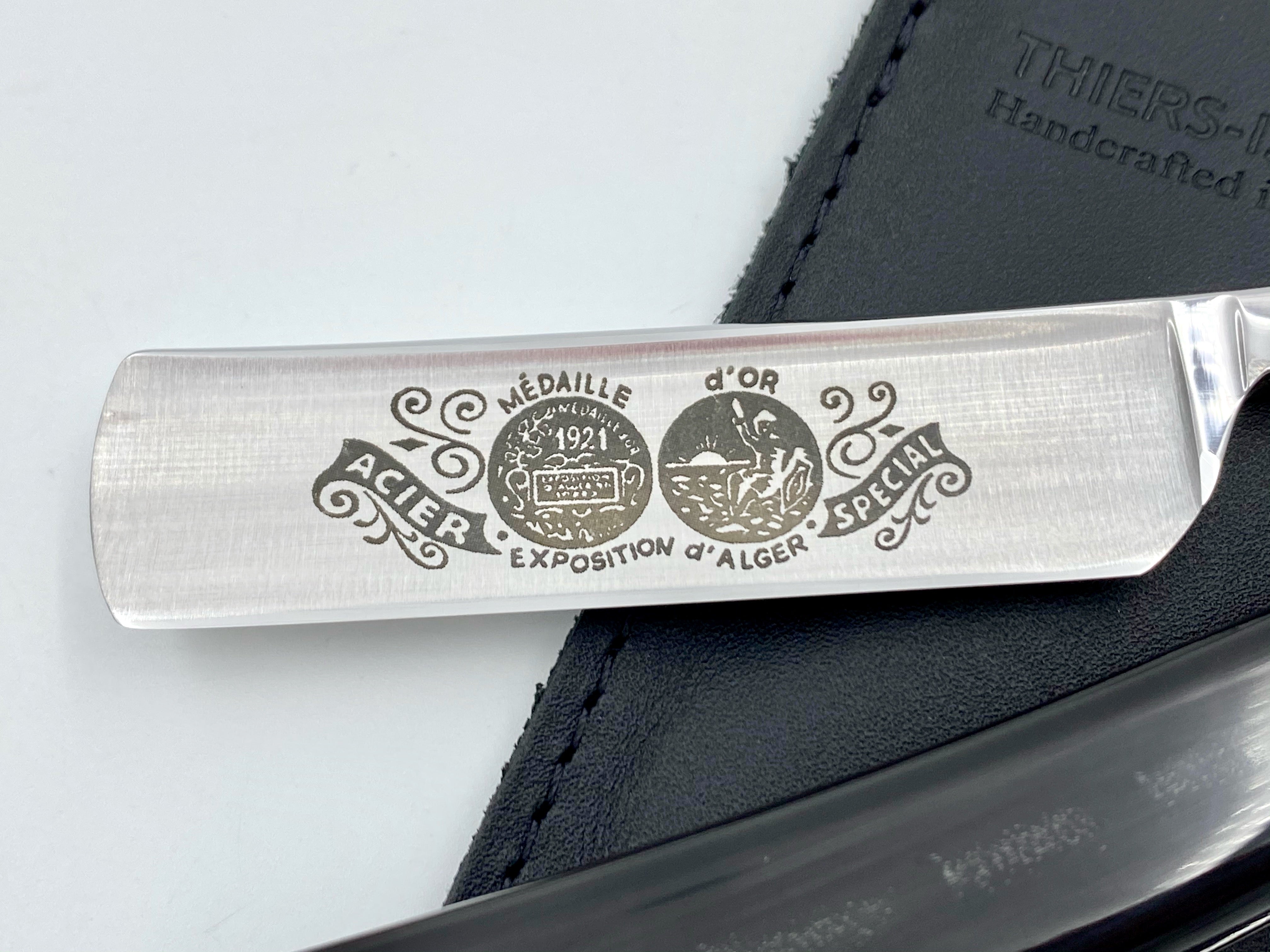 Thiers Issard 5/8 "Medaille d'or Alger" Etch - Black Horn Scales - Singing Straight Razor