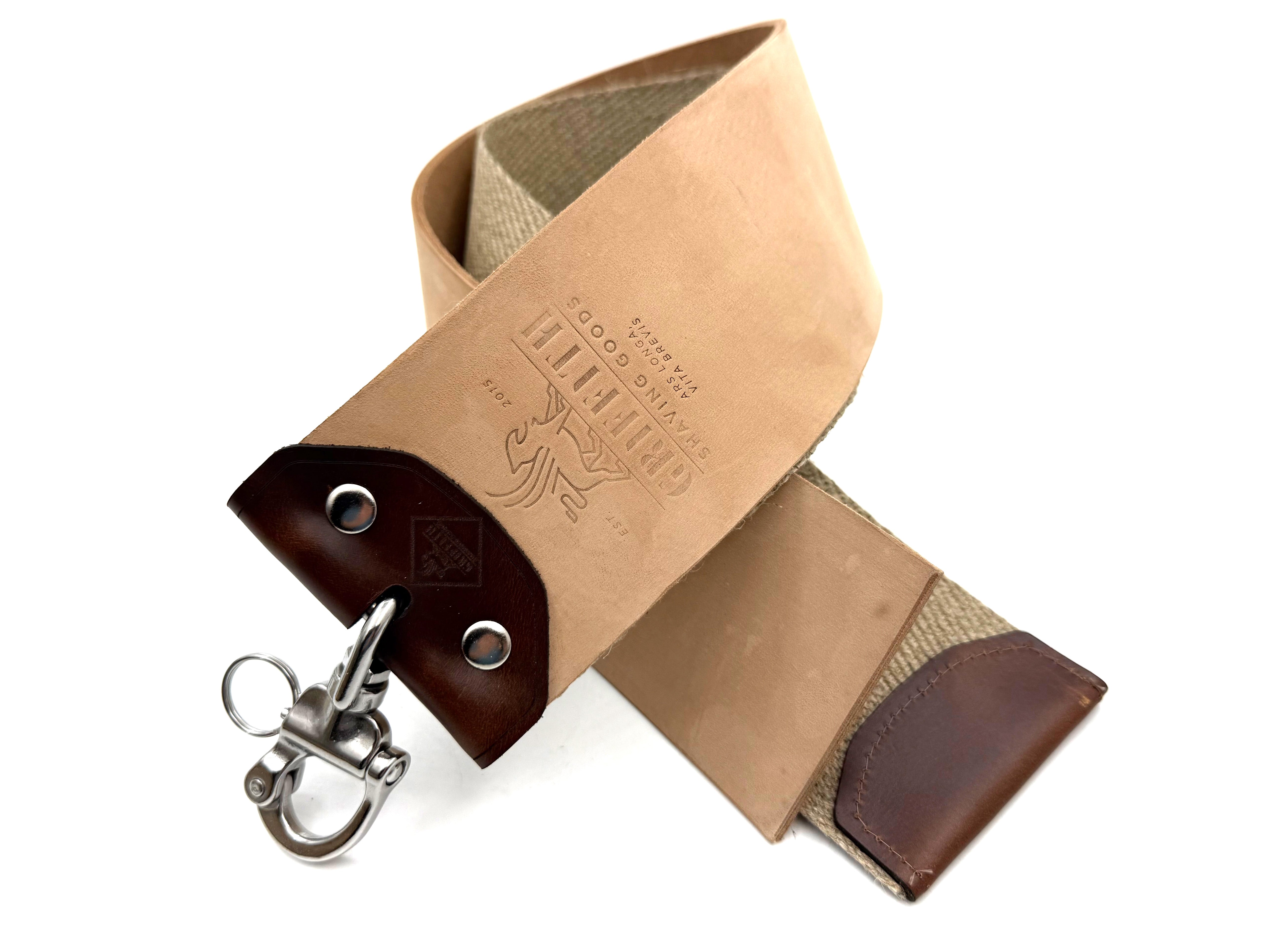 Griffith Shaving Goods Deluxe Horween Horsebutt & Flax Linen - 3 Inch Wide x 24" Long - Barber Style Razor Strop