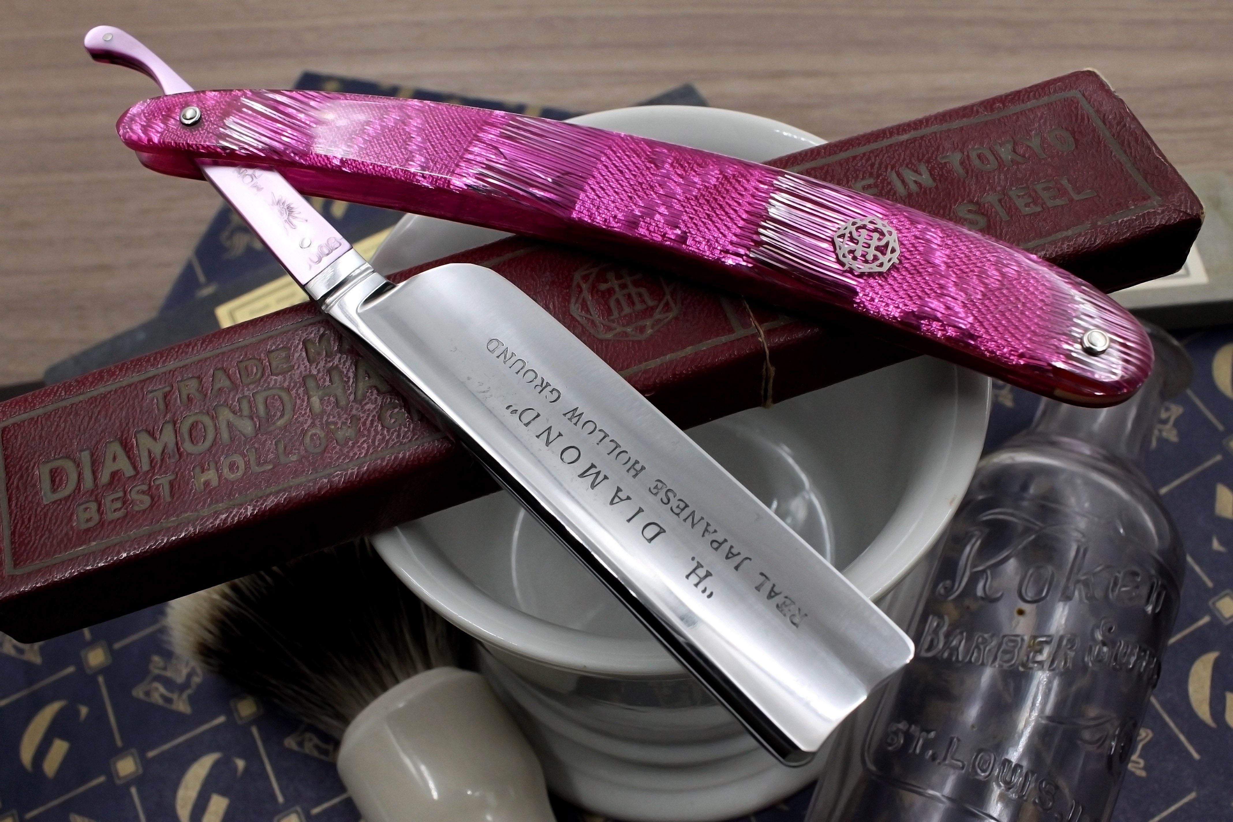H. Diamond & Co. Very Fancy Clad Tang - 13/16 Full Hollow Vintage Japanese Straight Razor - Shave Ready