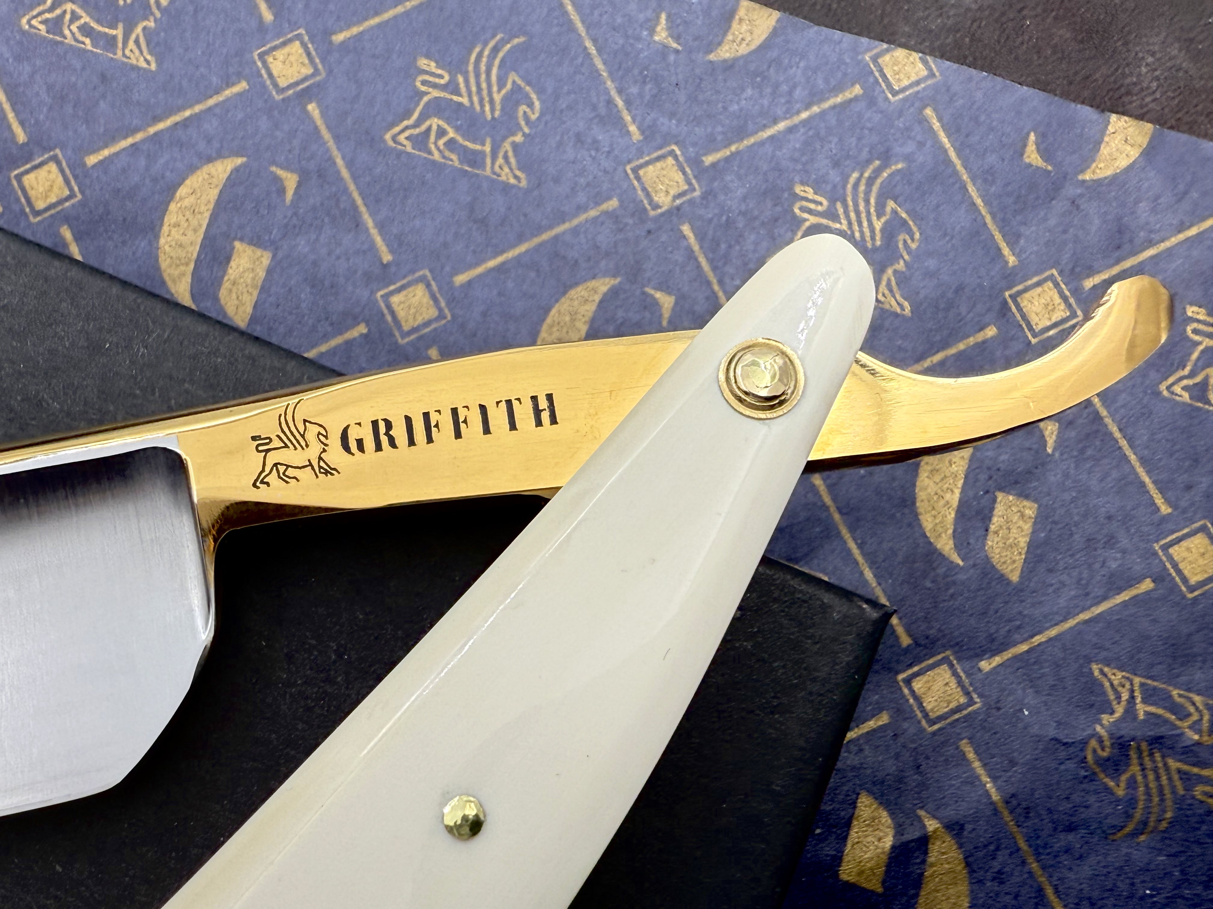 Griffith 8/8 Stainless Steel Full Hollow Blade - Mammoth Ivory Scales Artisan Straight Razor