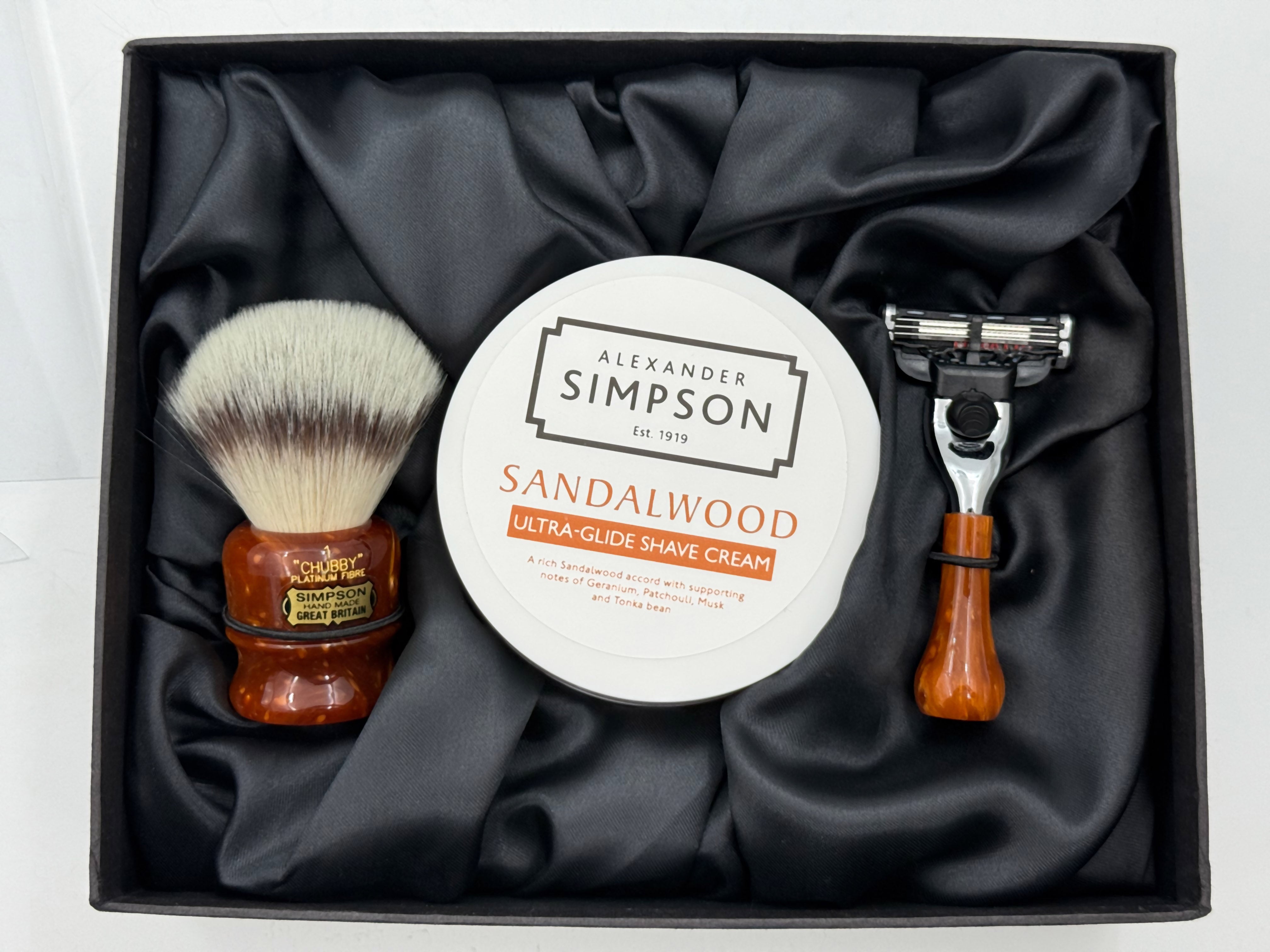 Limited Edition Simpson Shaving Set - Chubby CH1 Platinum Brush, Sandalwood Cream & Razor - Copper Ice