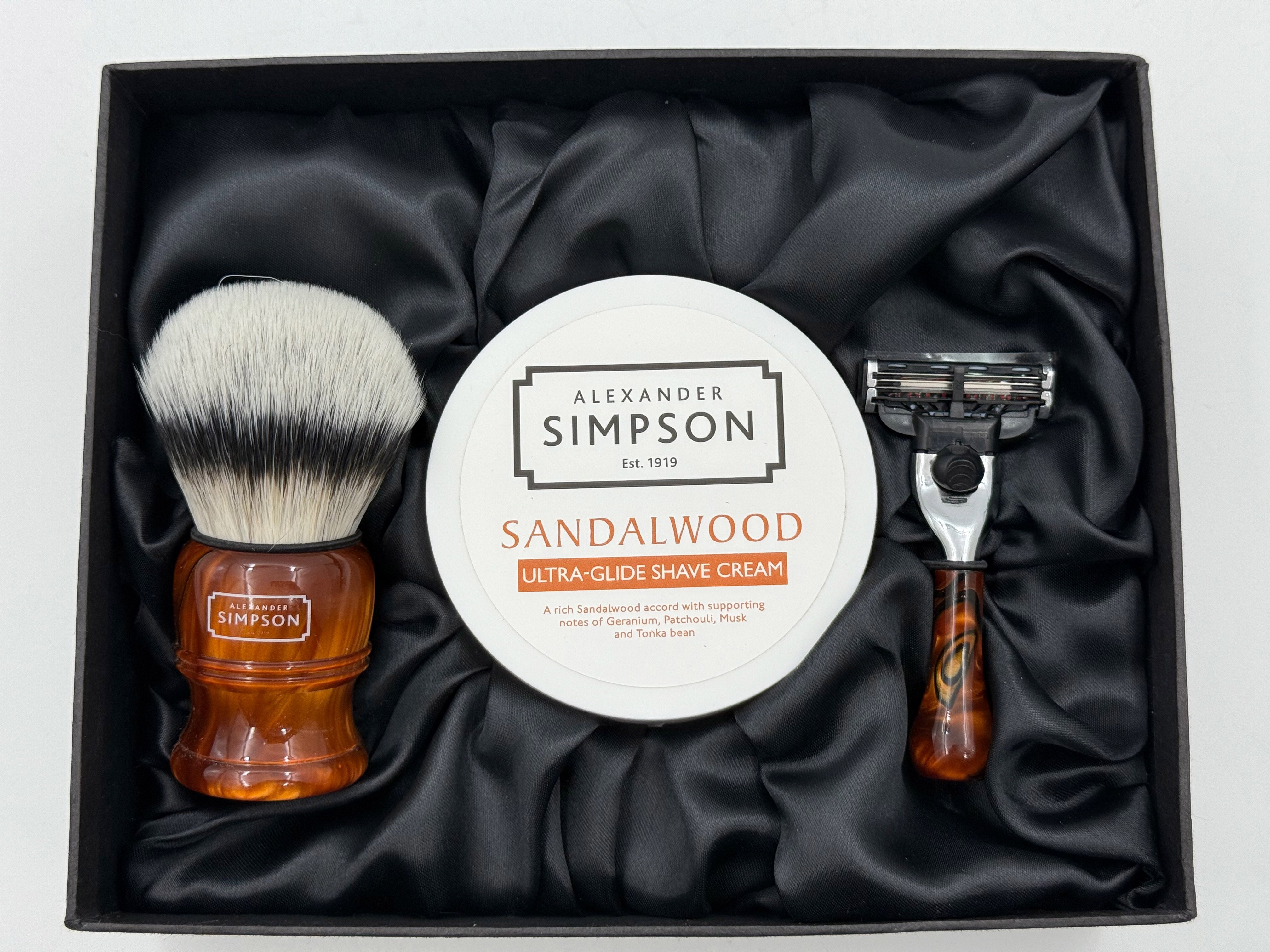 Limited Edition Simpson Shaving Set - Trafalgar T3 Sovereign Brush, Sandalwood Cream & Razor - Rusty Joe