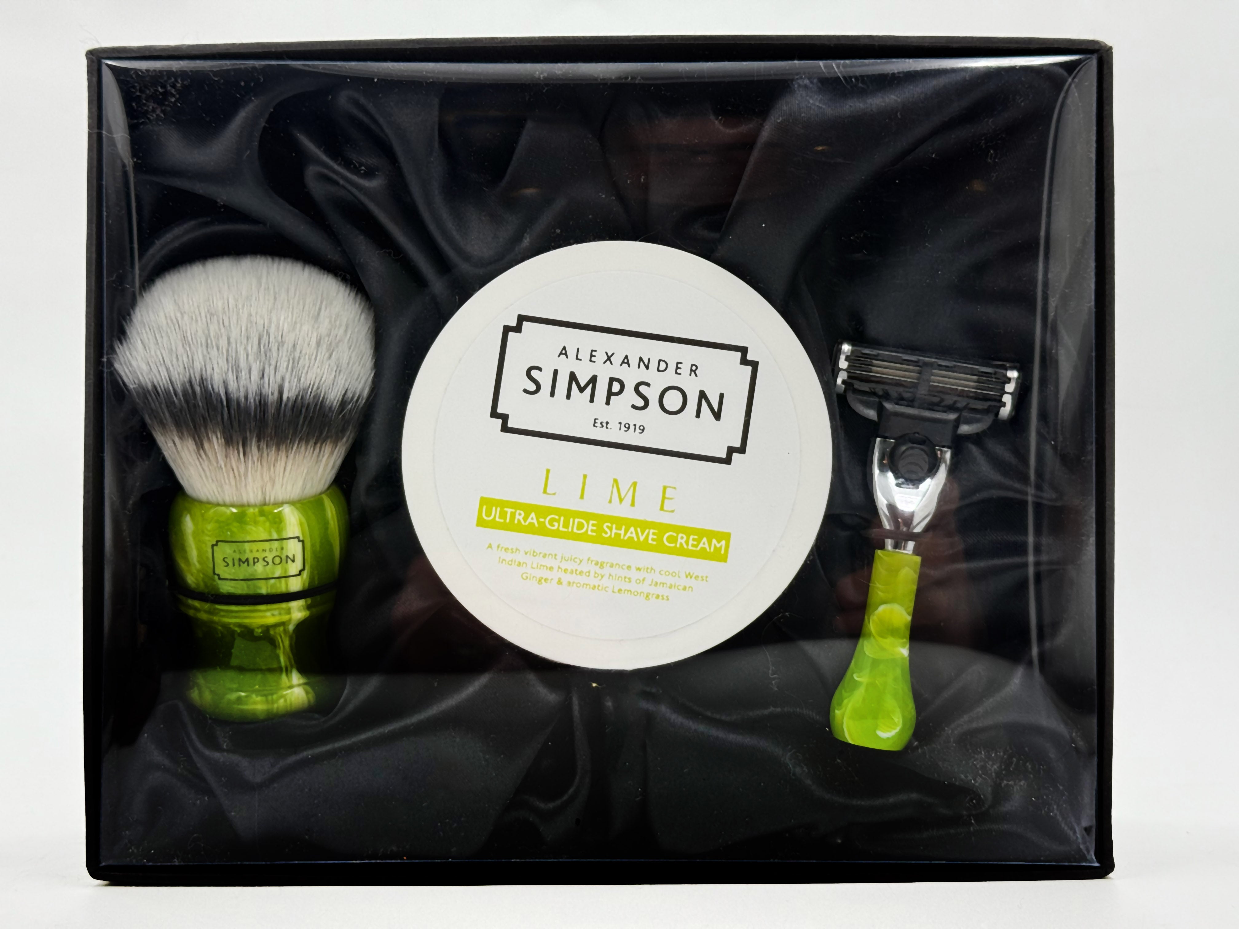 Limited Edition Simpson Shaving Set - Trafalgar T3 Sovereign Brush, Lime Cream & Razor - Lime