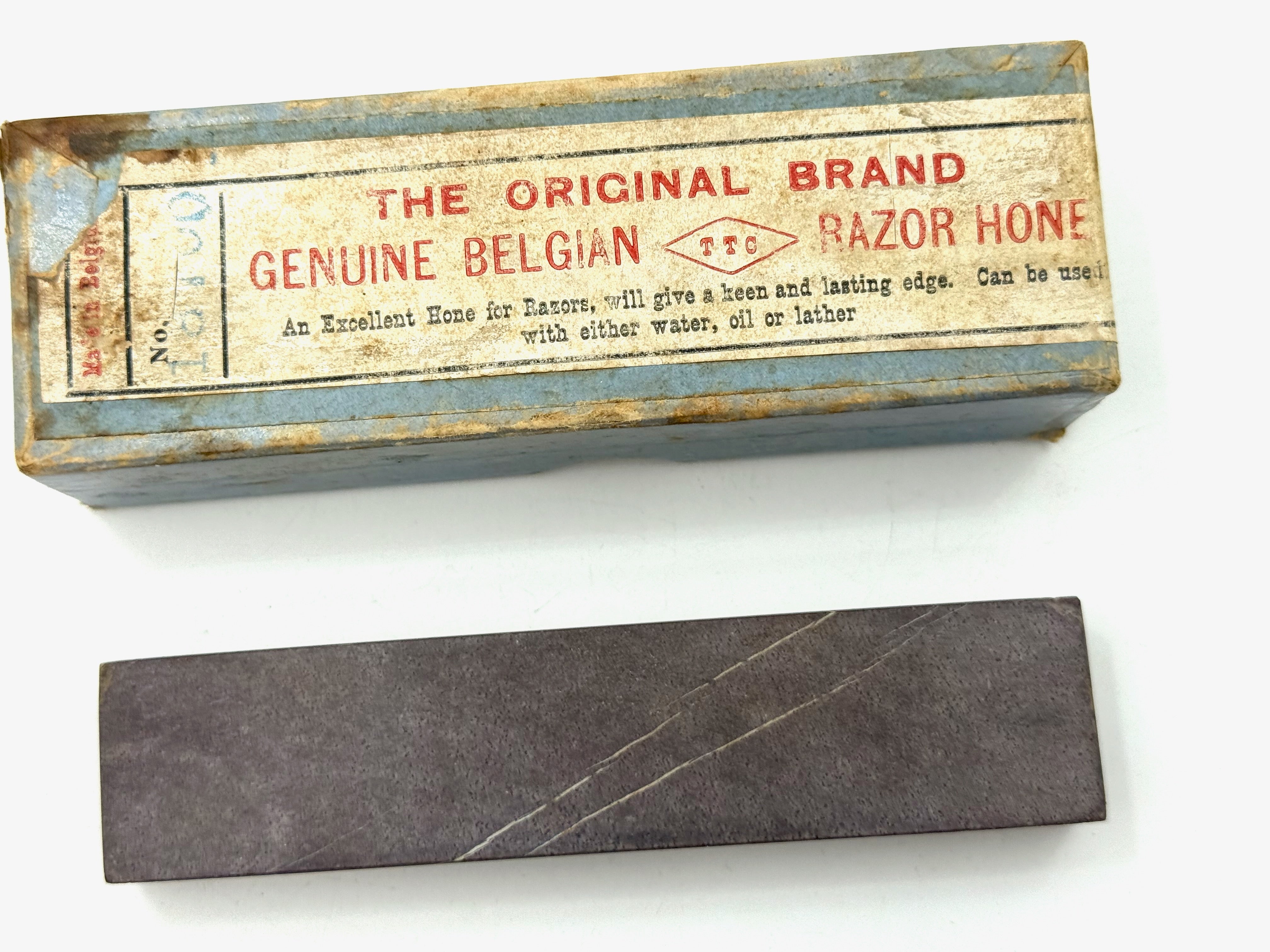 Coticule belge - Coffret d'affûtage pour rasoir - Combinaison vintage - 178 mm x 38 mm (7" x 1,5") - Affûtage