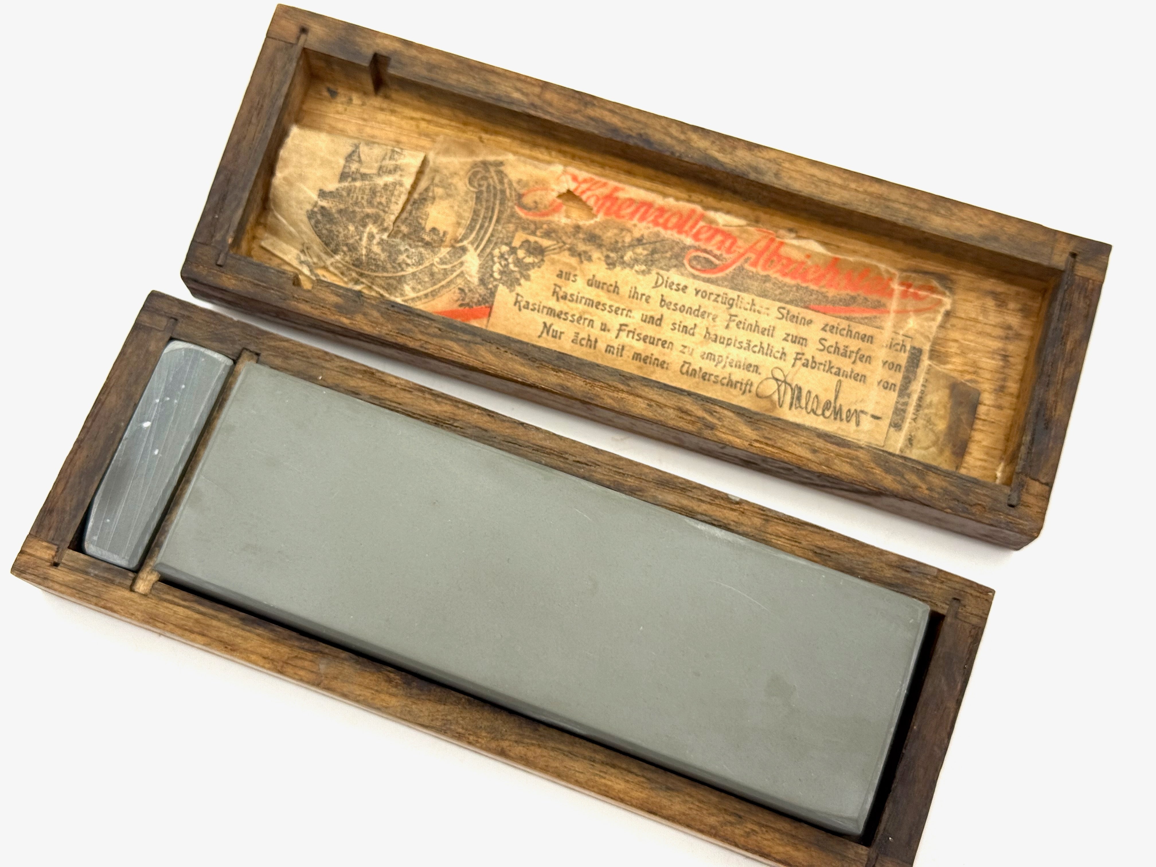 Hohenzollern German Water Razor Hone - Vintage Boxed Light Green Thuringian Water Razor Hone