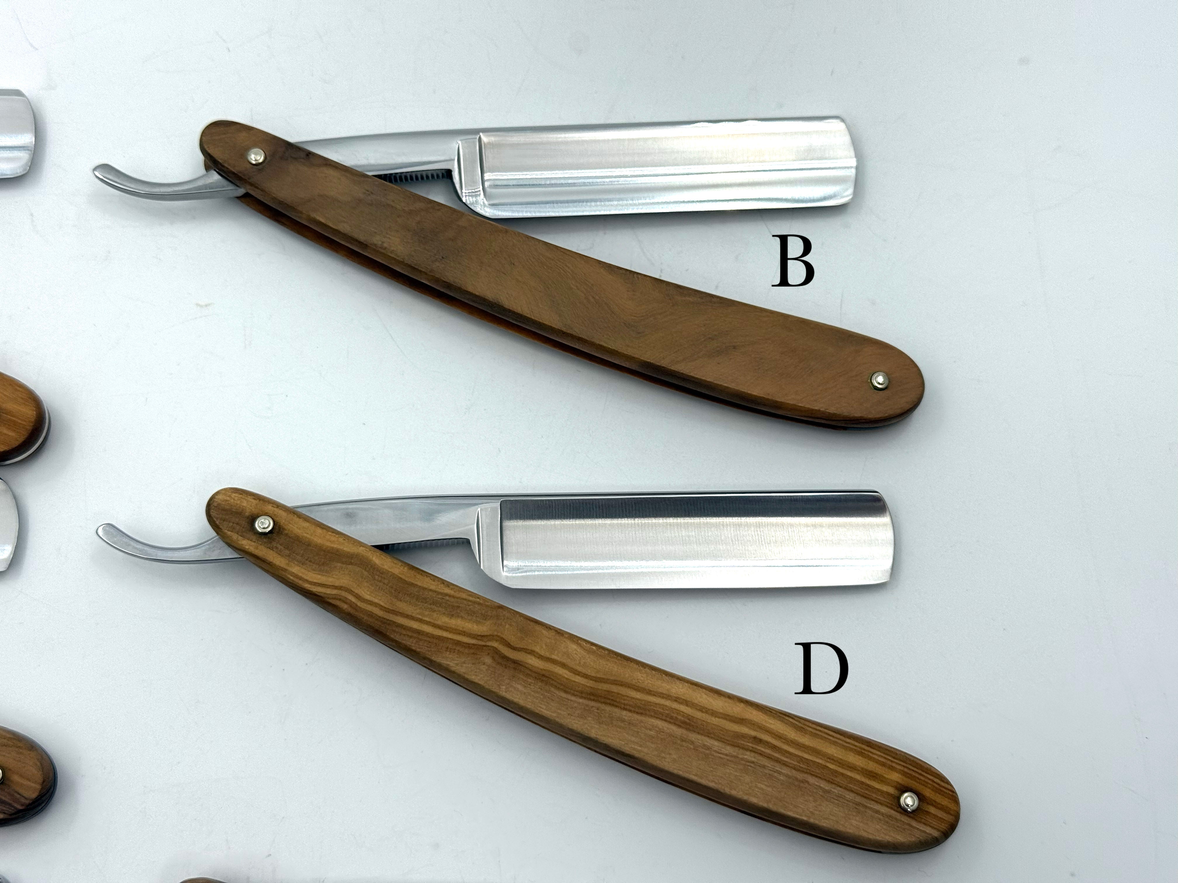 GSG Renewed "Dovo Inox" Olive Wood Handle 5/8 Etched Full Hollow Solingen Stainless Straight Razors (CHOOSE YOUR RAZOR)