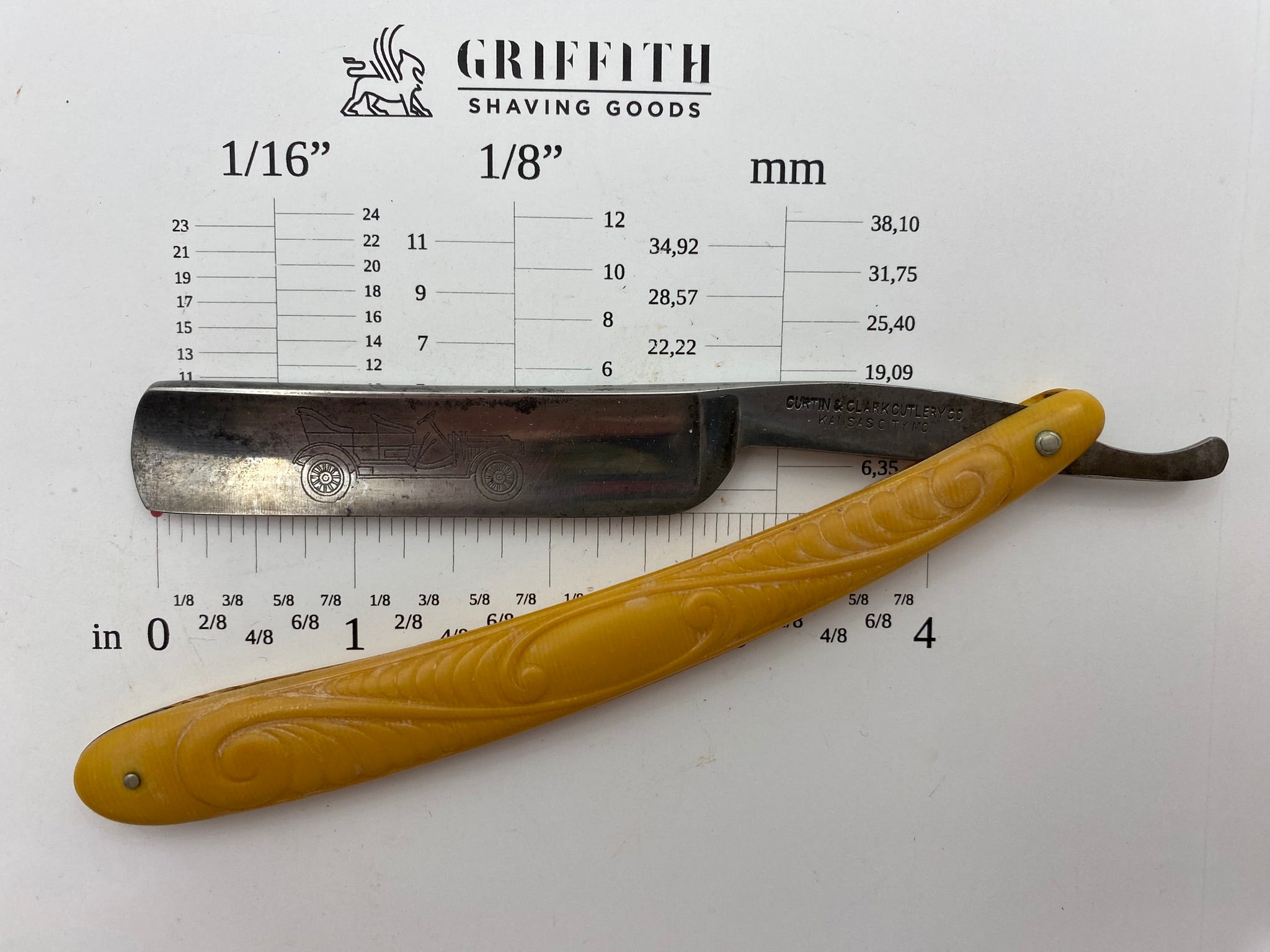 Vintage Curtin & Clark Automobile Etch & Fancy Scales American Razor for Restoration