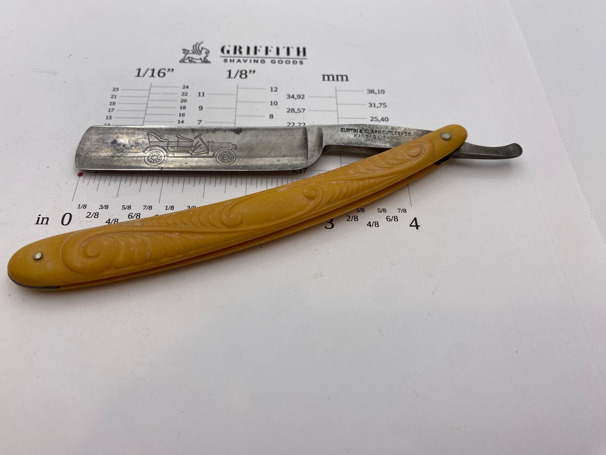 Vintage Curtin & Clark Automobile Etch & Fancy Scales American Razor for Restoration