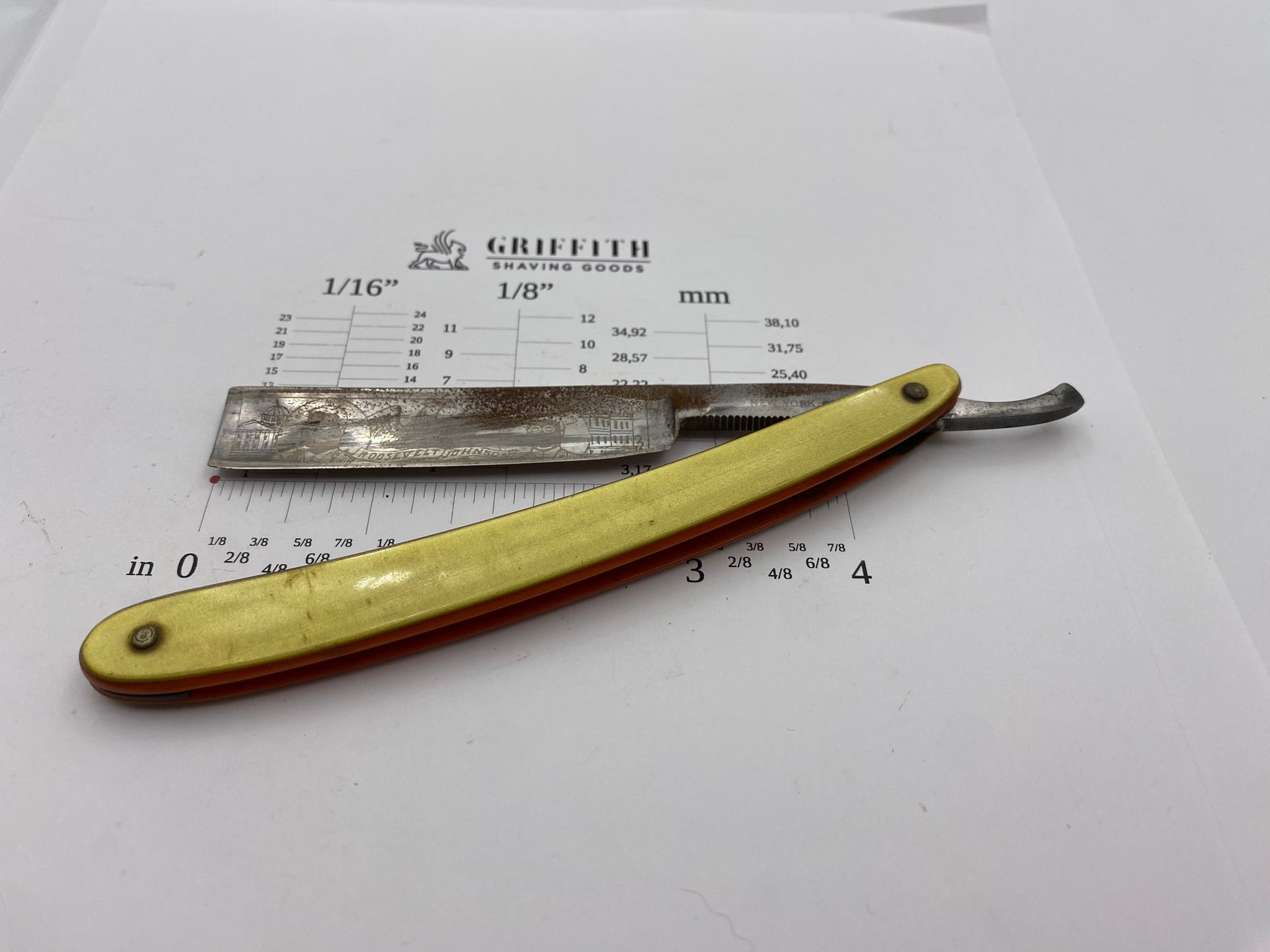 Vintage Roosevelt Johnson Etch Commemorative Razor for Restoration