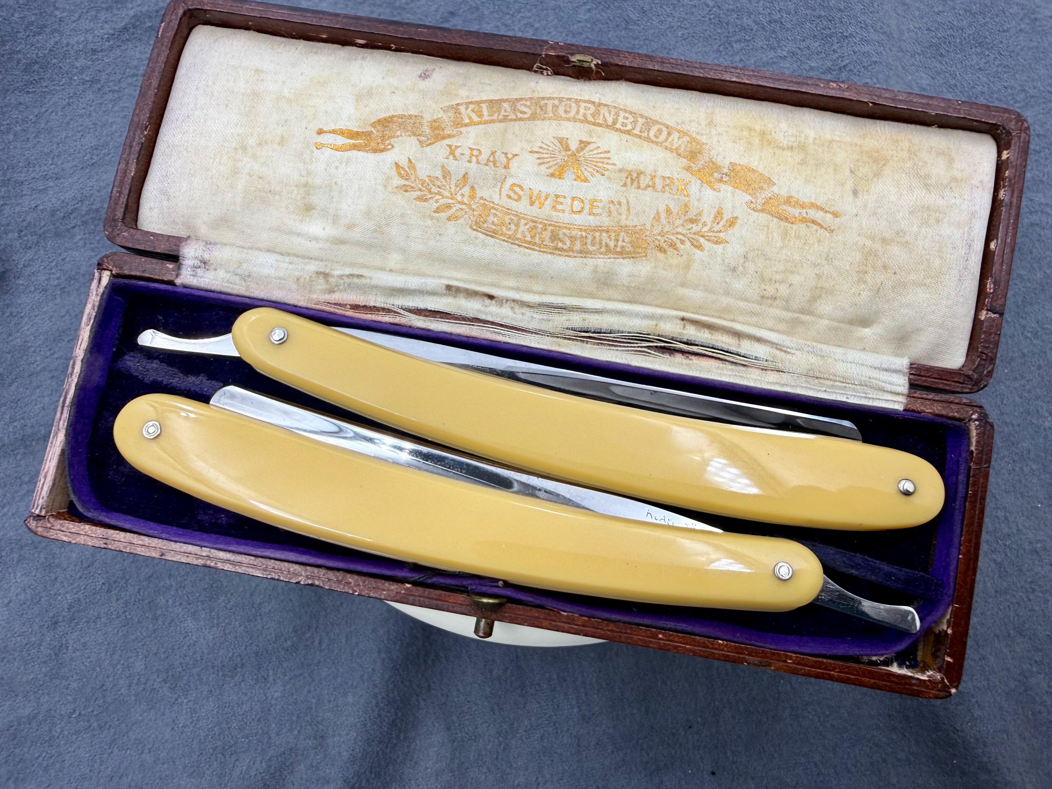 Klas Tornblom 9/16 Extra Hollow Cased Pair - Excellent Eskilstuna Sweden Straight Razors - Shave Ready