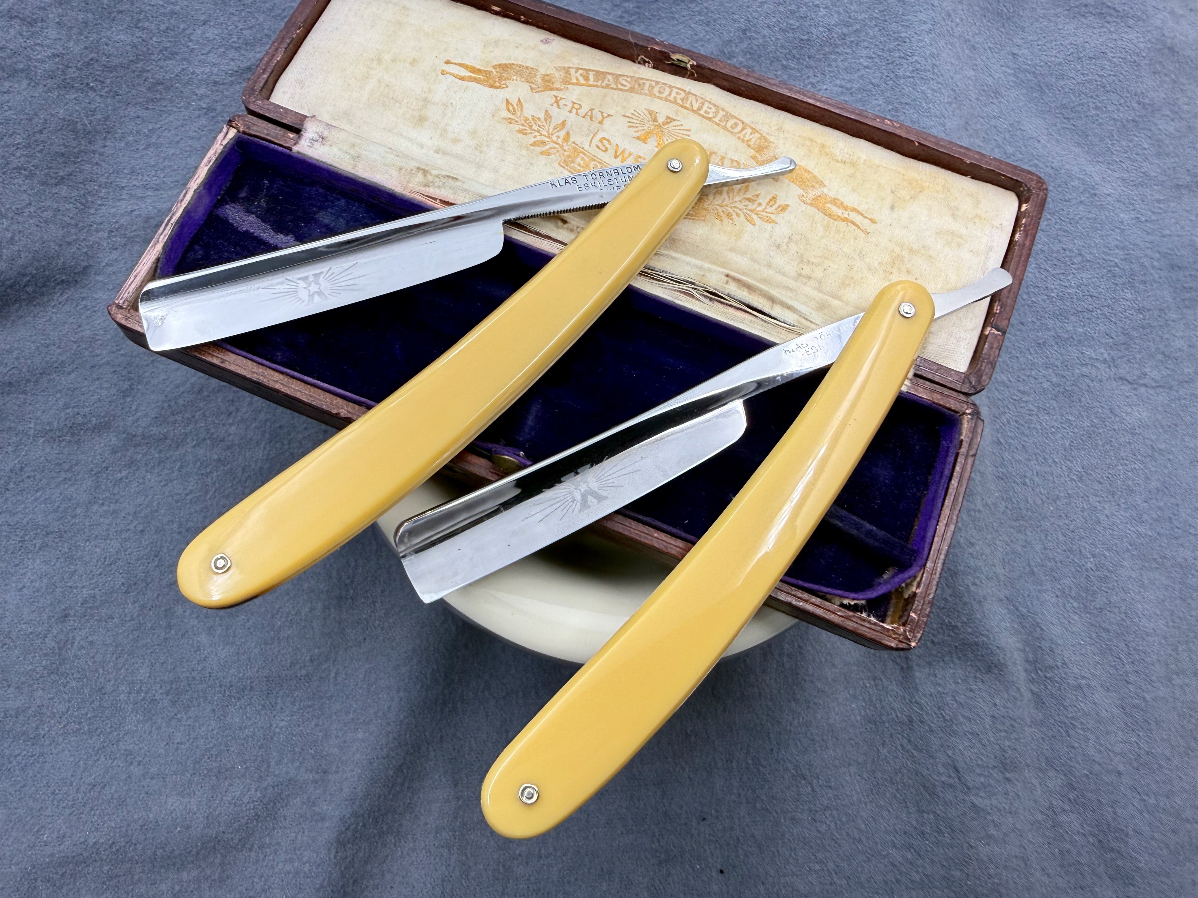 Klas Tornblom 9/16 Extra Hollow Cased Pair - Excellent Eskilstuna Sweden Straight Razors - Shave Ready