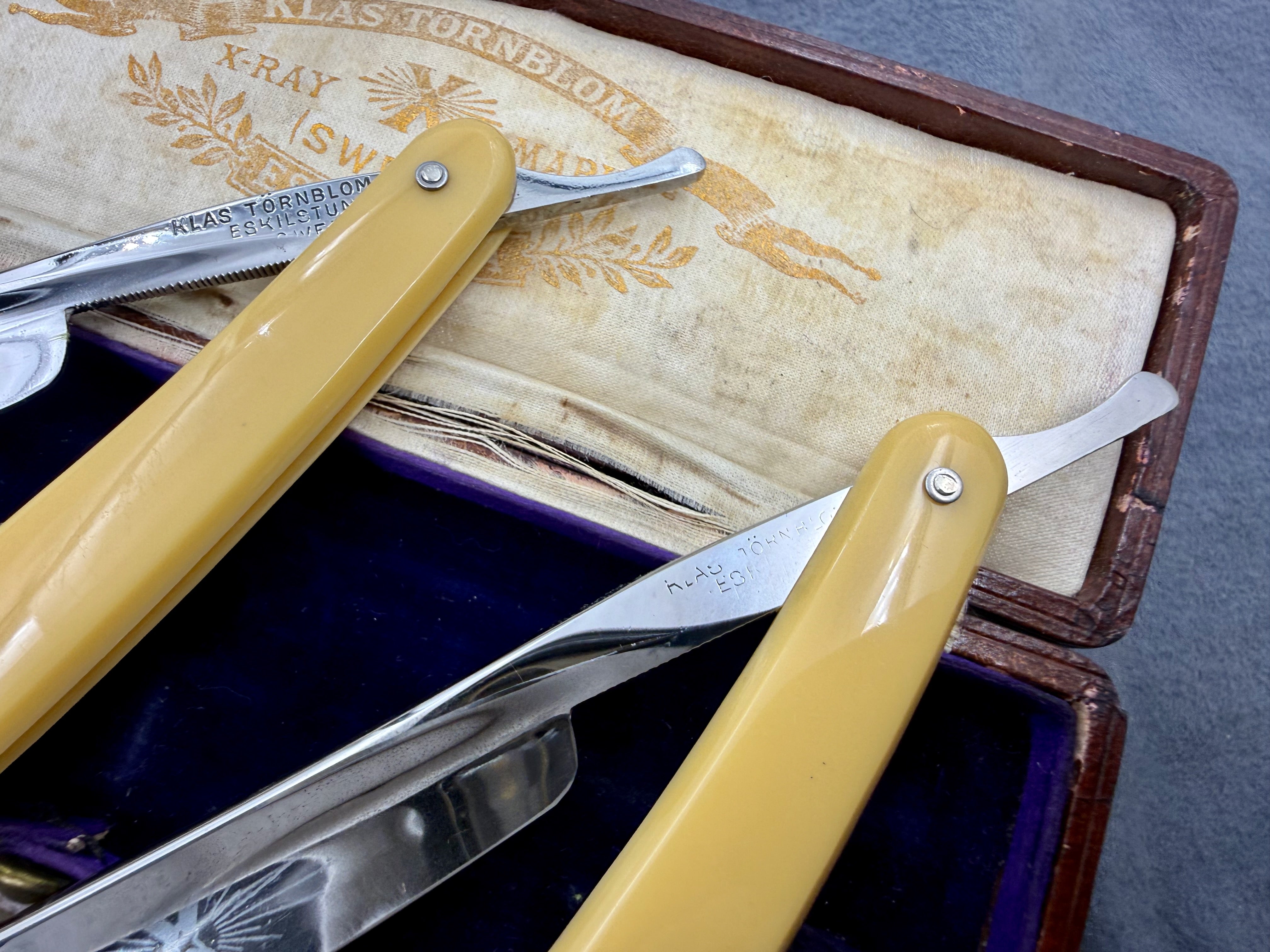 Klas Tornblom 9/16 Extra Hollow Cased Pair - Excellent Eskilstuna Sweden Straight Razors - Shave Ready