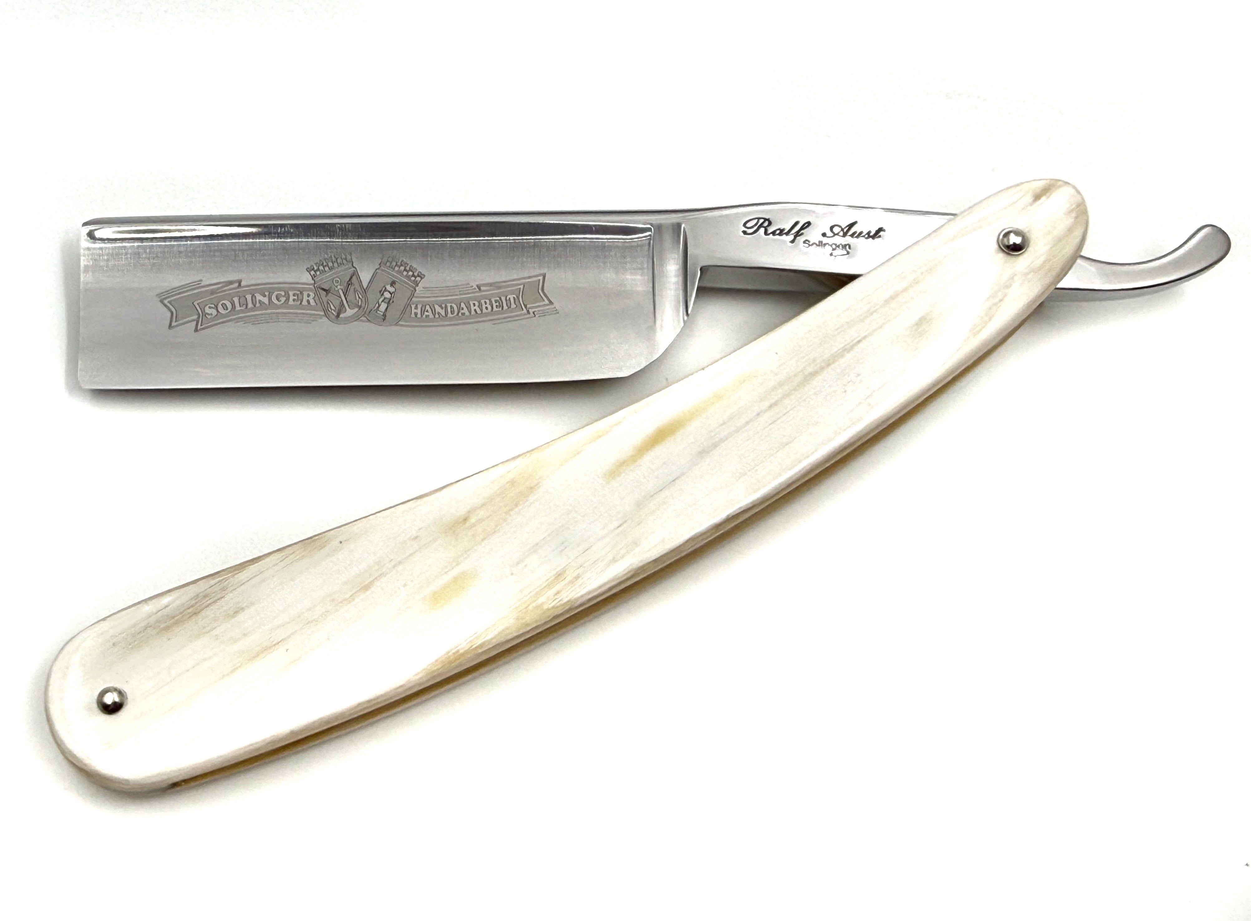 Ralf Aust 7/8 Blade with Square Tip & Horn Scales Full Hollow Solingen Straight Razor