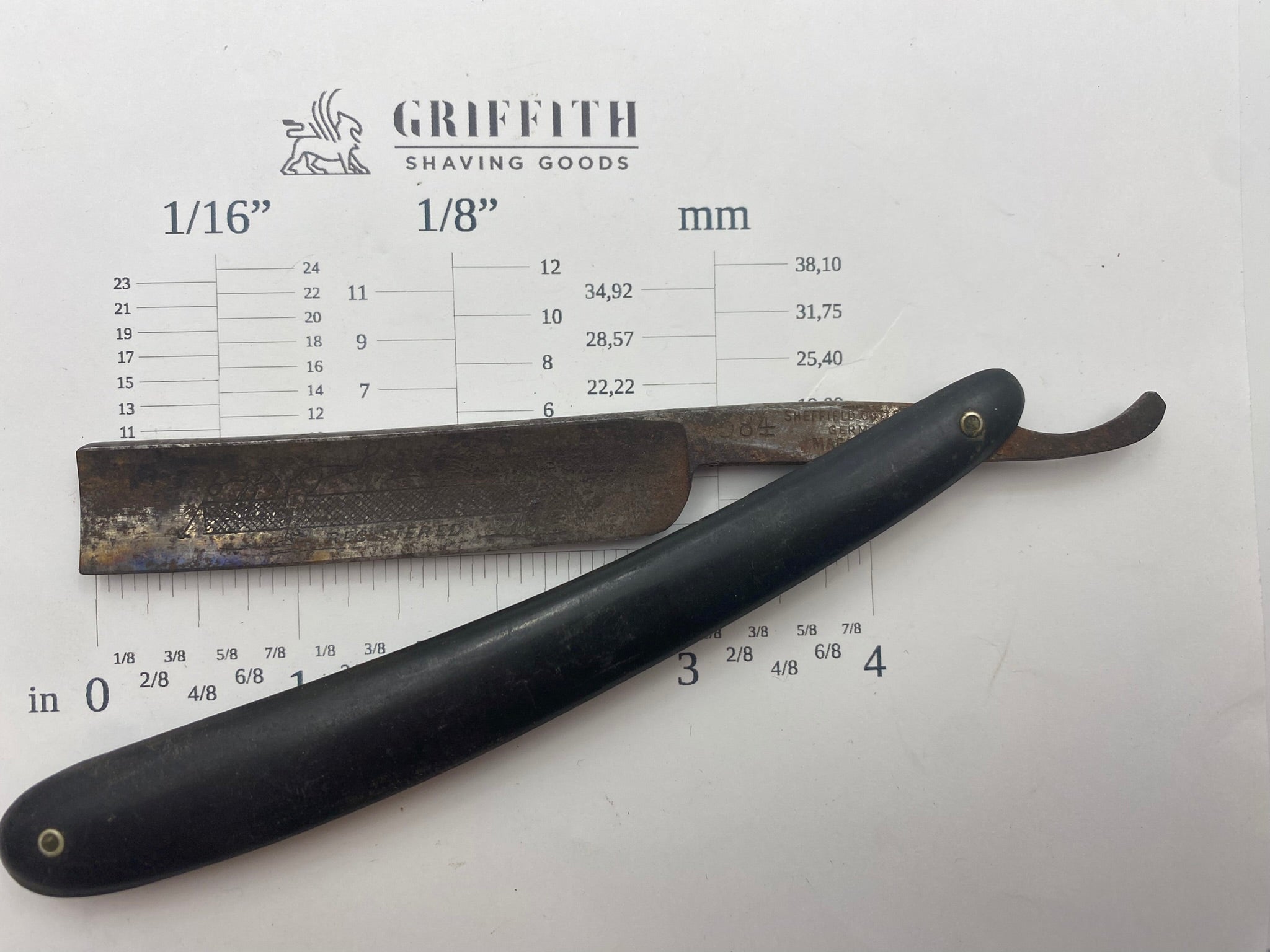 Vintage Sheffield Cutlery Etched "harder than a file" Razor for Restoration