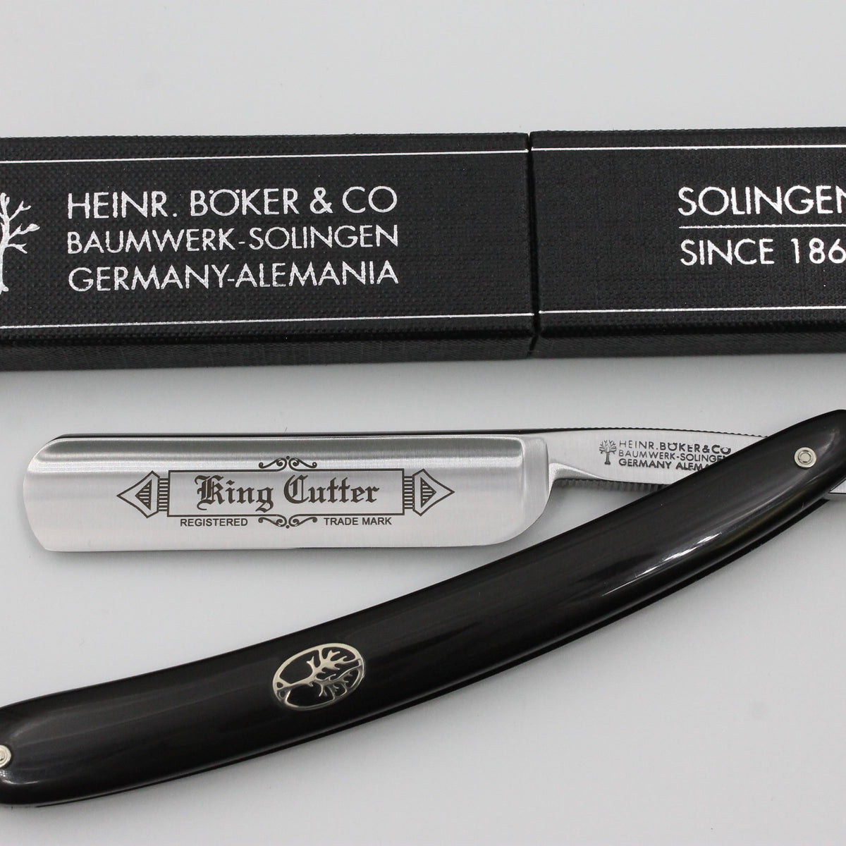 Boker King Cutter 5/8 Full Hollow Blade with Black Scales Solingen Str