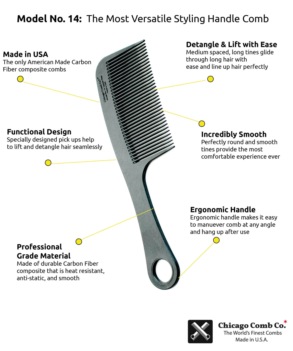 Chicago Comb Co. - Model No. 14 Carbon Fiber Comb